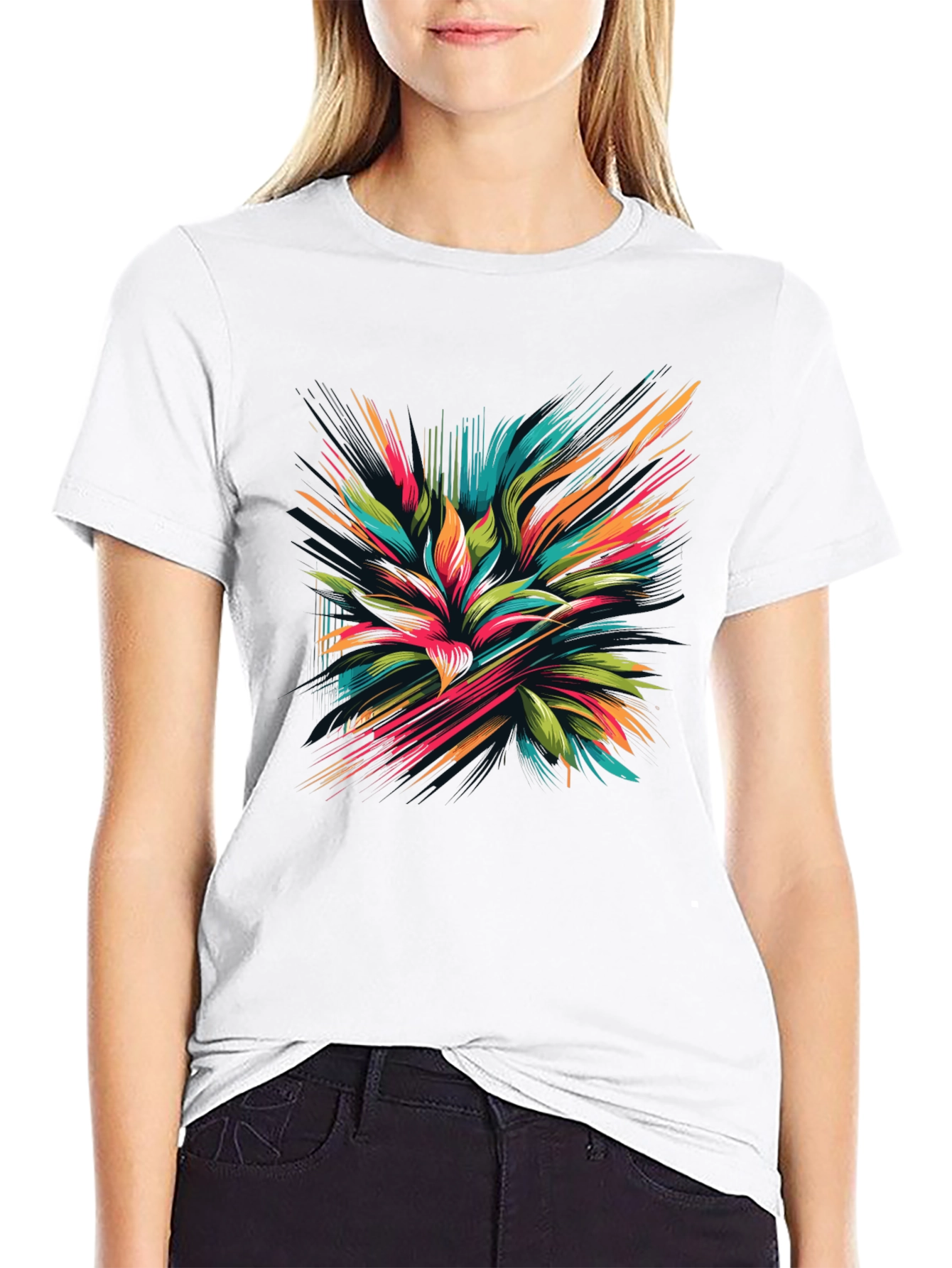 Abstract Floral Graphic Black T-Shirt