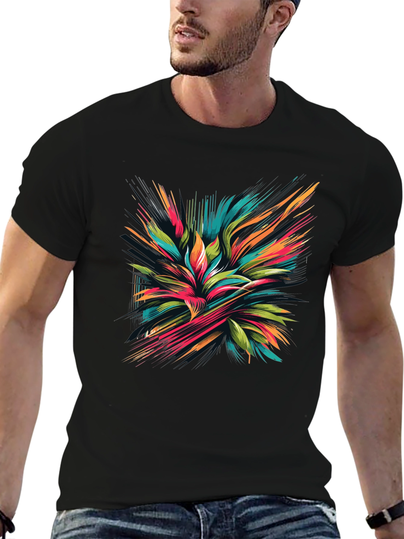 Abstract Floral Graphic Black T-Shirt