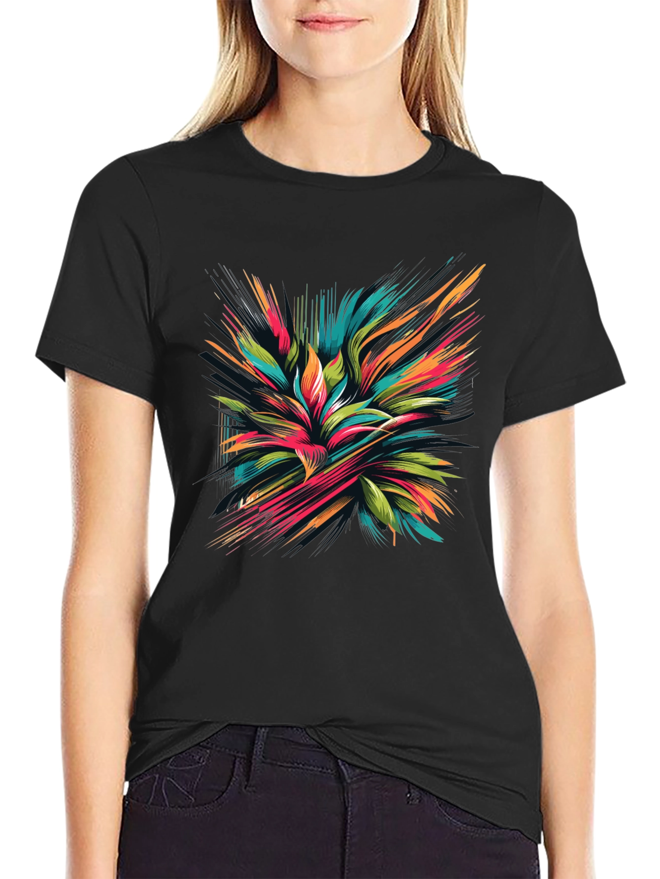 Abstract Floral Graphic Black T-Shirt