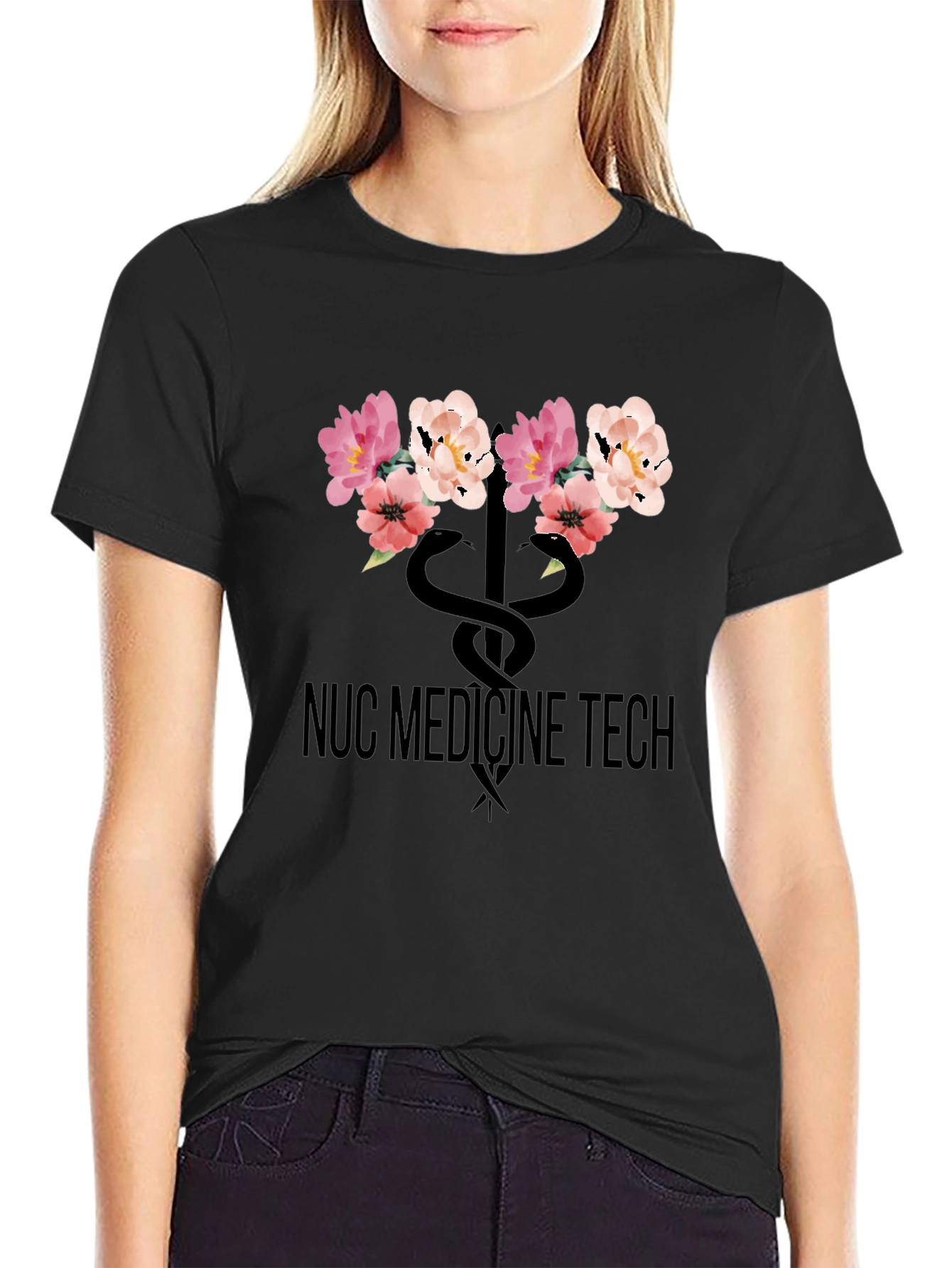 Nuc Medicine Tech Floral Caduceus T-Shirt
