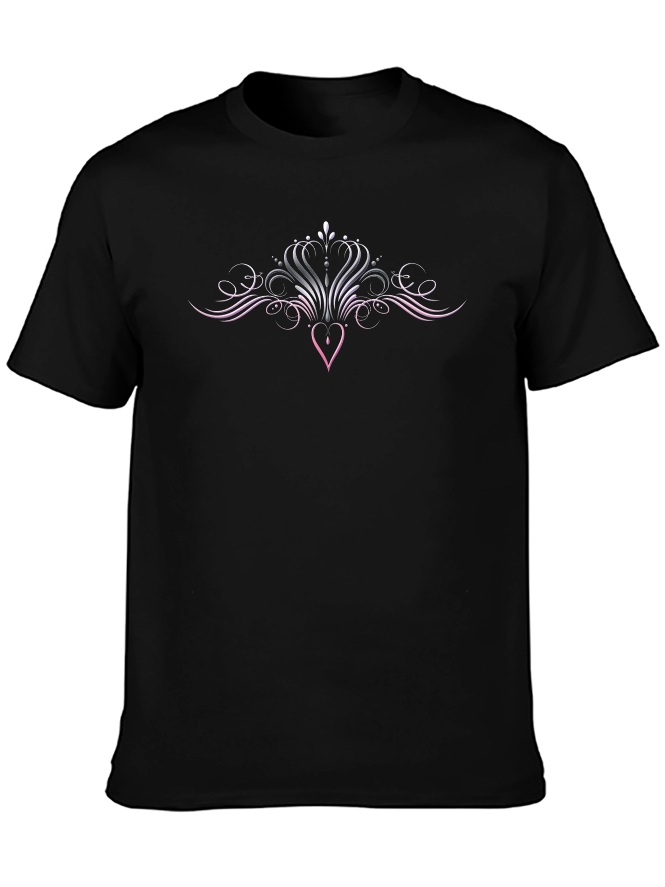 Elegant Heart Swirl Graphic Black T-Shirt