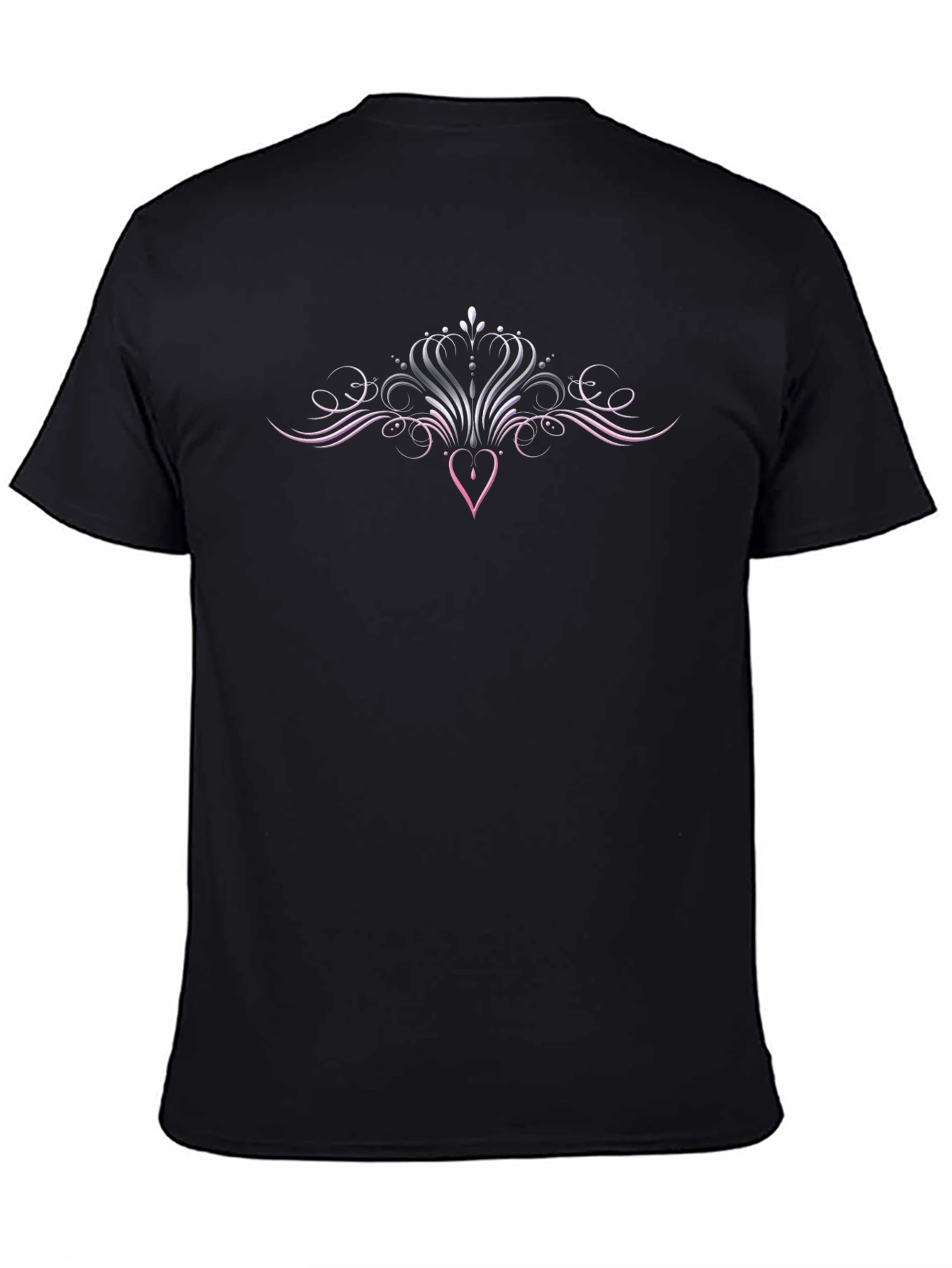 Elegant Heart Swirl Graphic Black T-Shirt