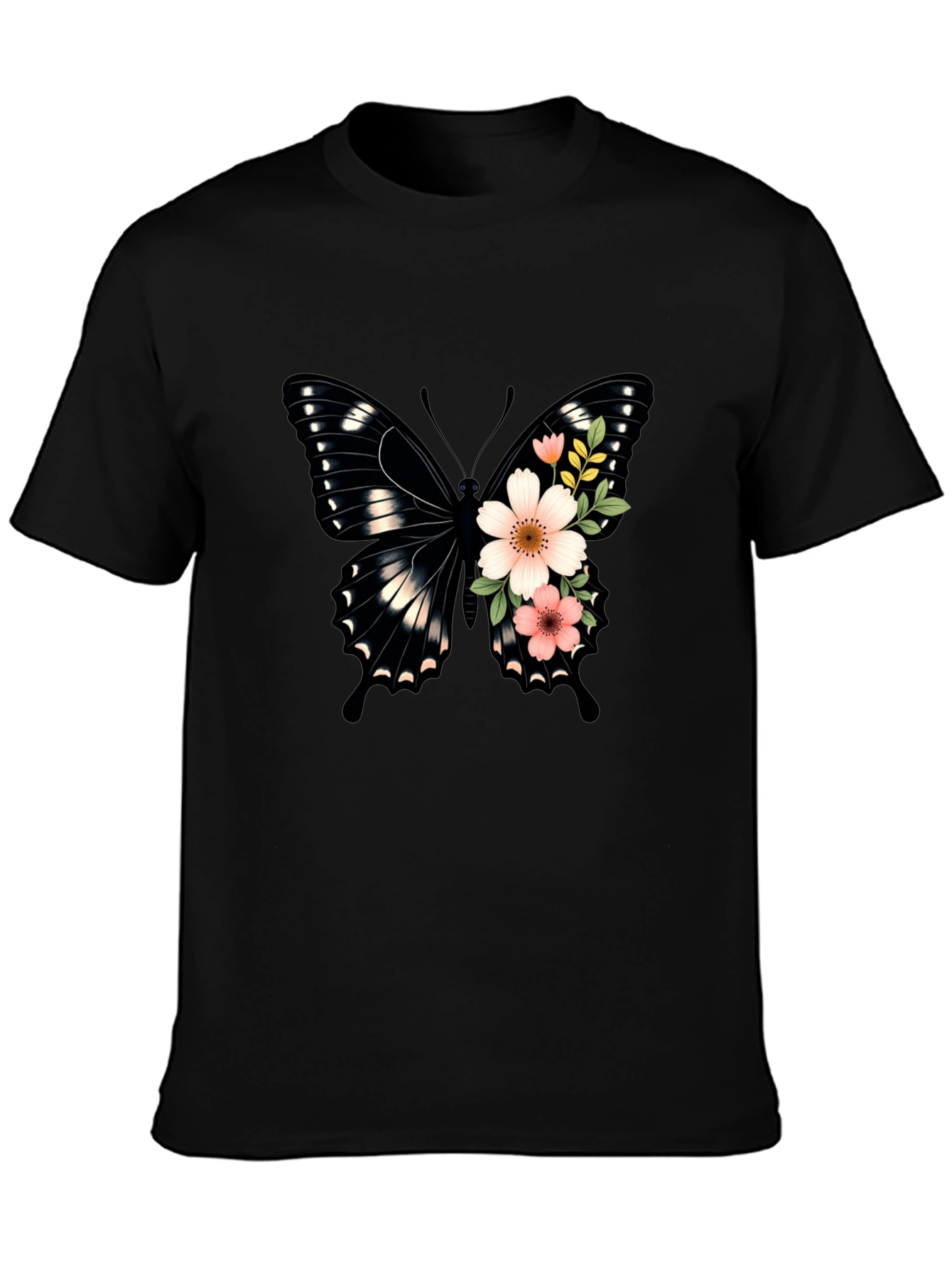 Butterfly Floral Graphic Tee - Black