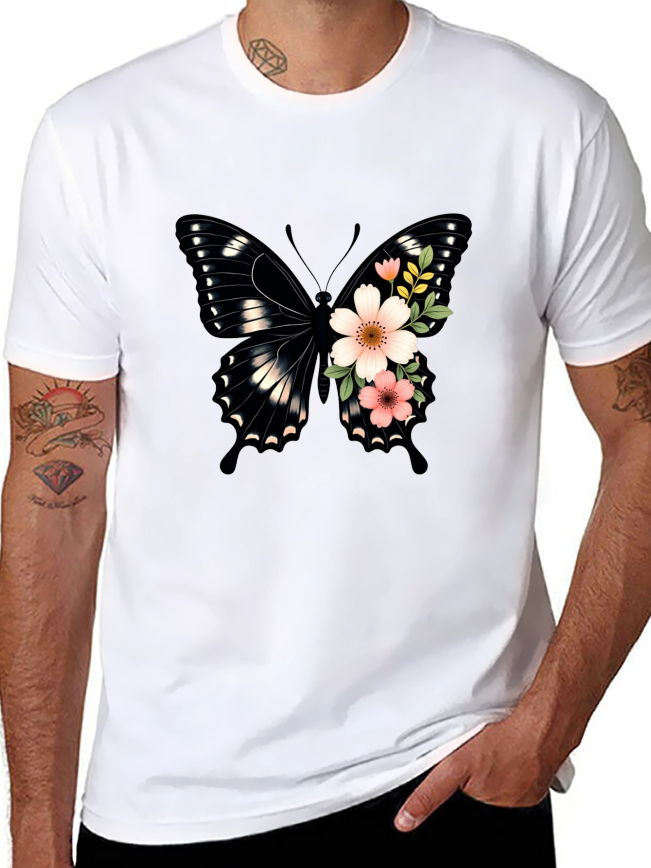 Butterfly Floral Graphic Tee - Black