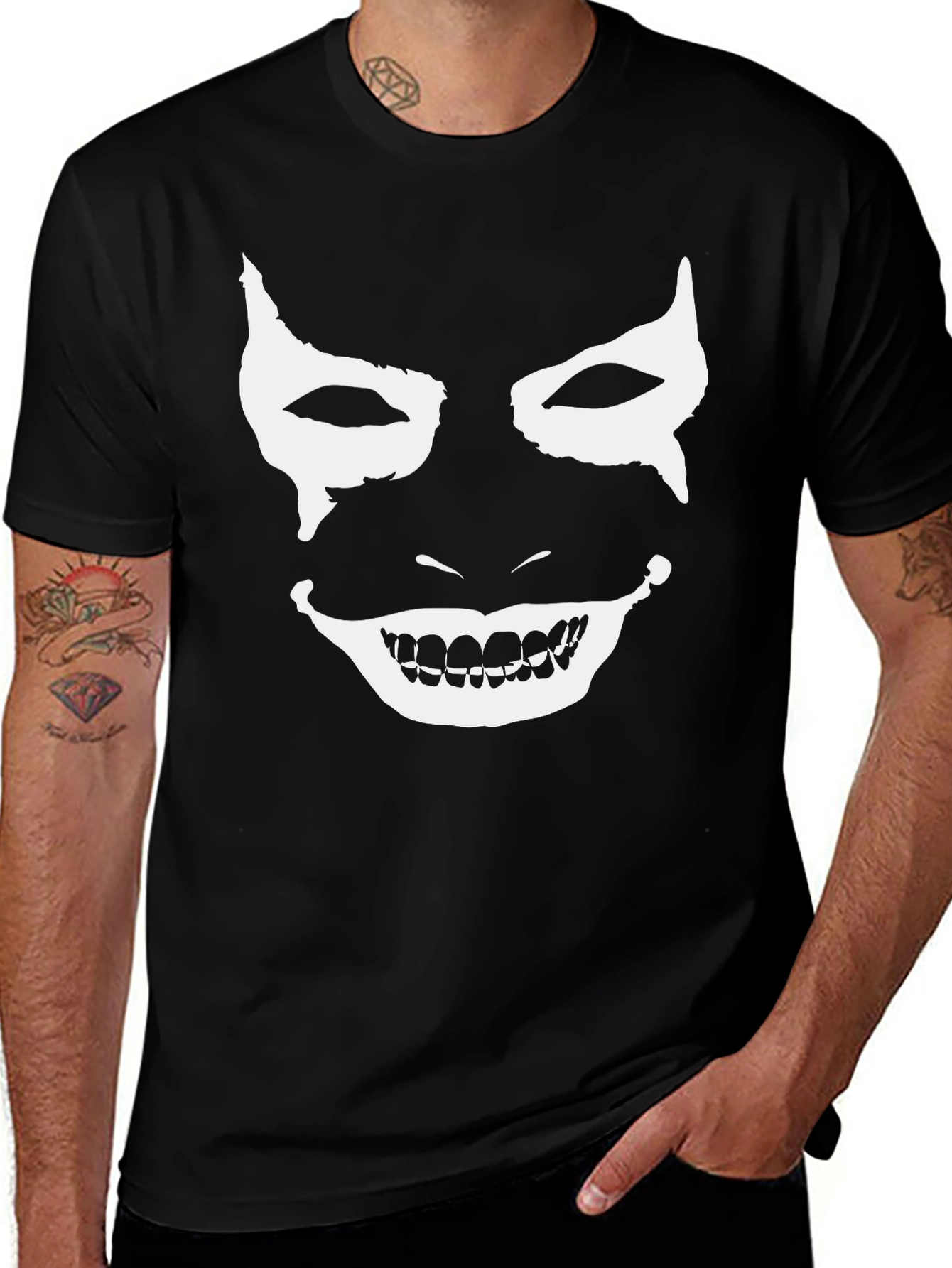 Creepy White Face Graphic Black T-Shirt