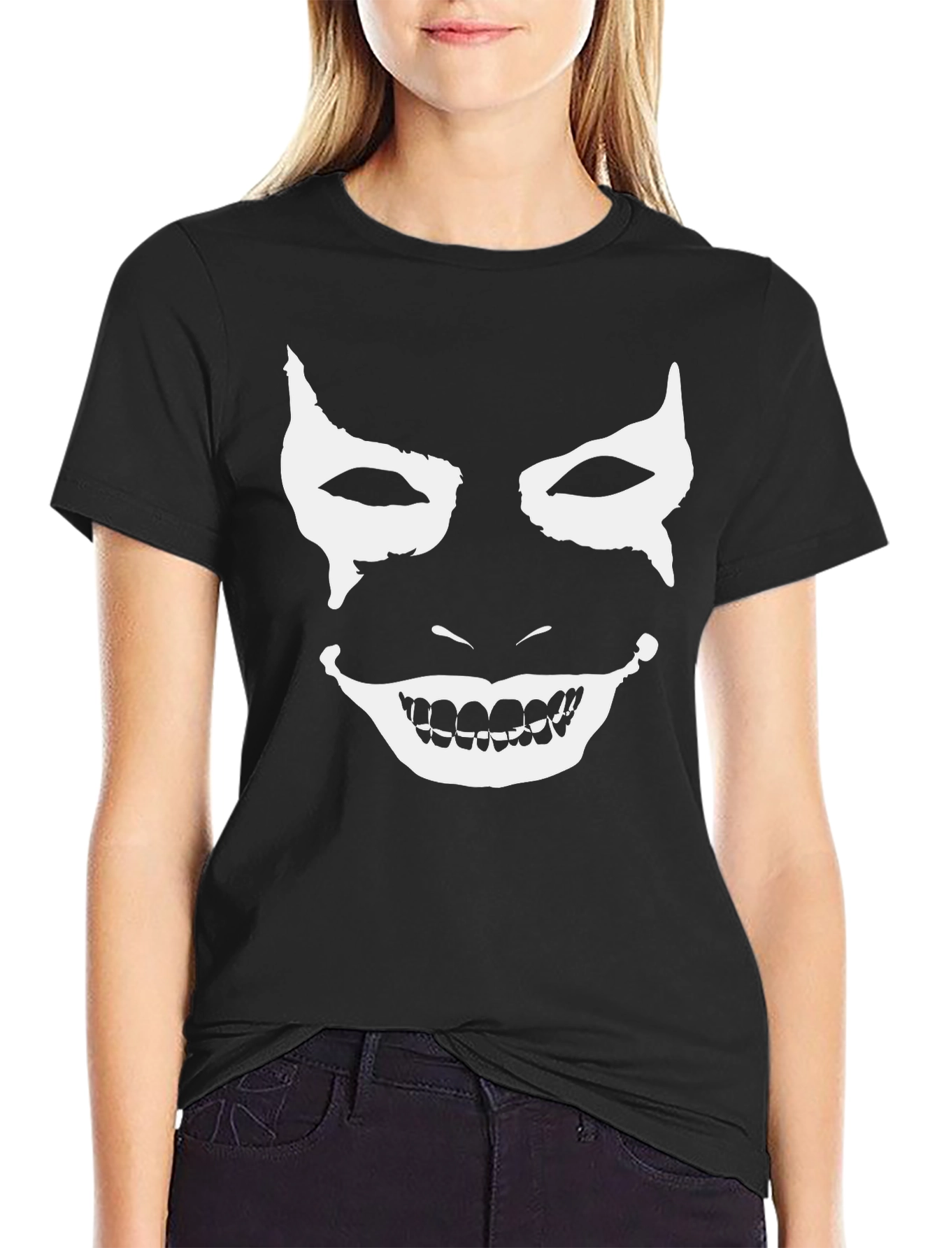 Creepy White Face Graphic Black T-Shirt