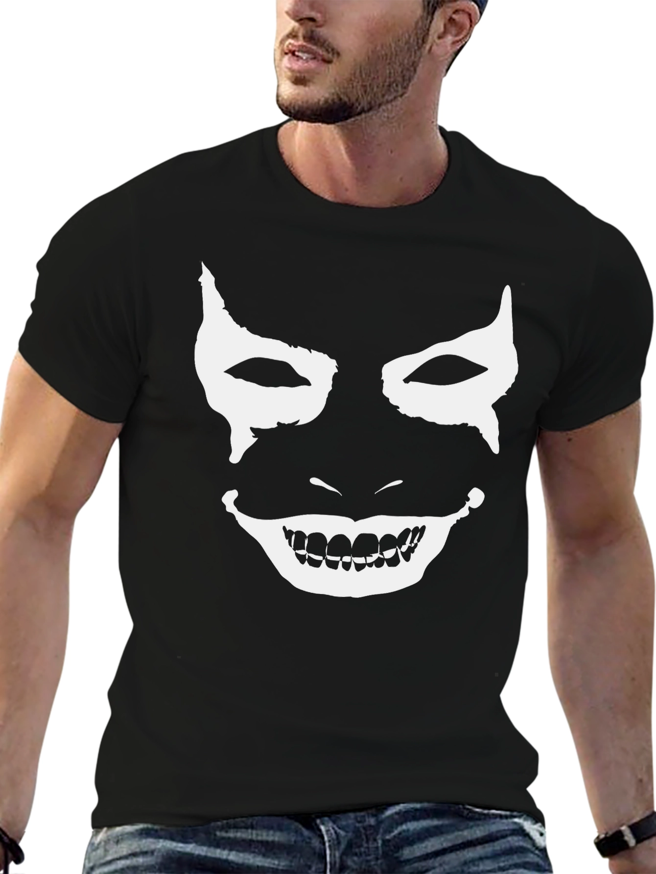 Creepy White Face Graphic Black T-Shirt