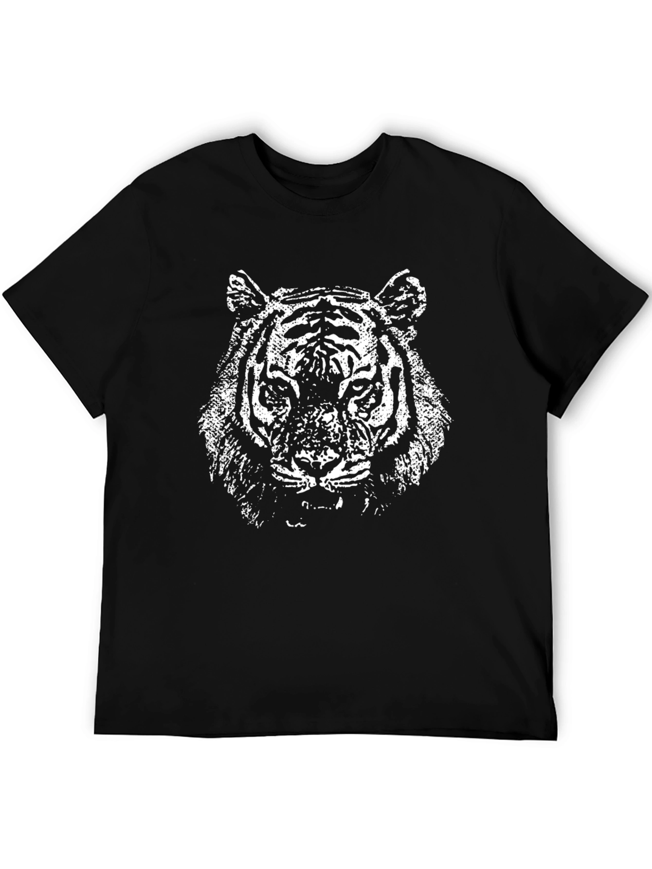 Black T-Shirt with White Tiger Graphic