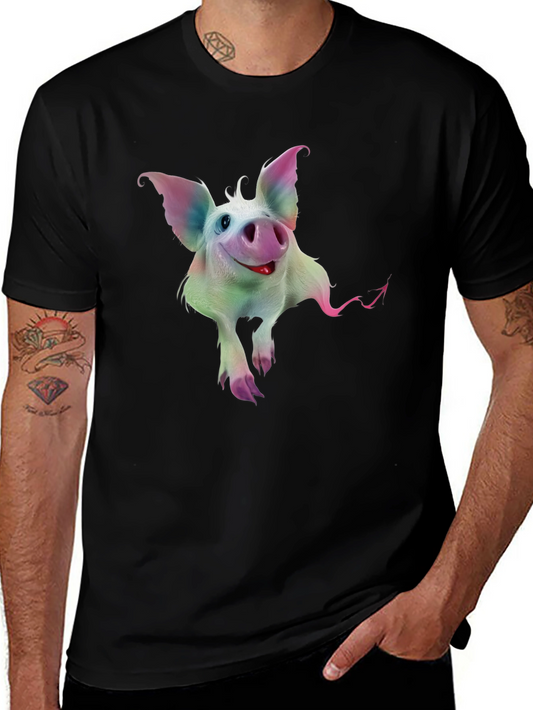 Whimsical Pig Graphic Tee - Quirky Black T-Shirt
