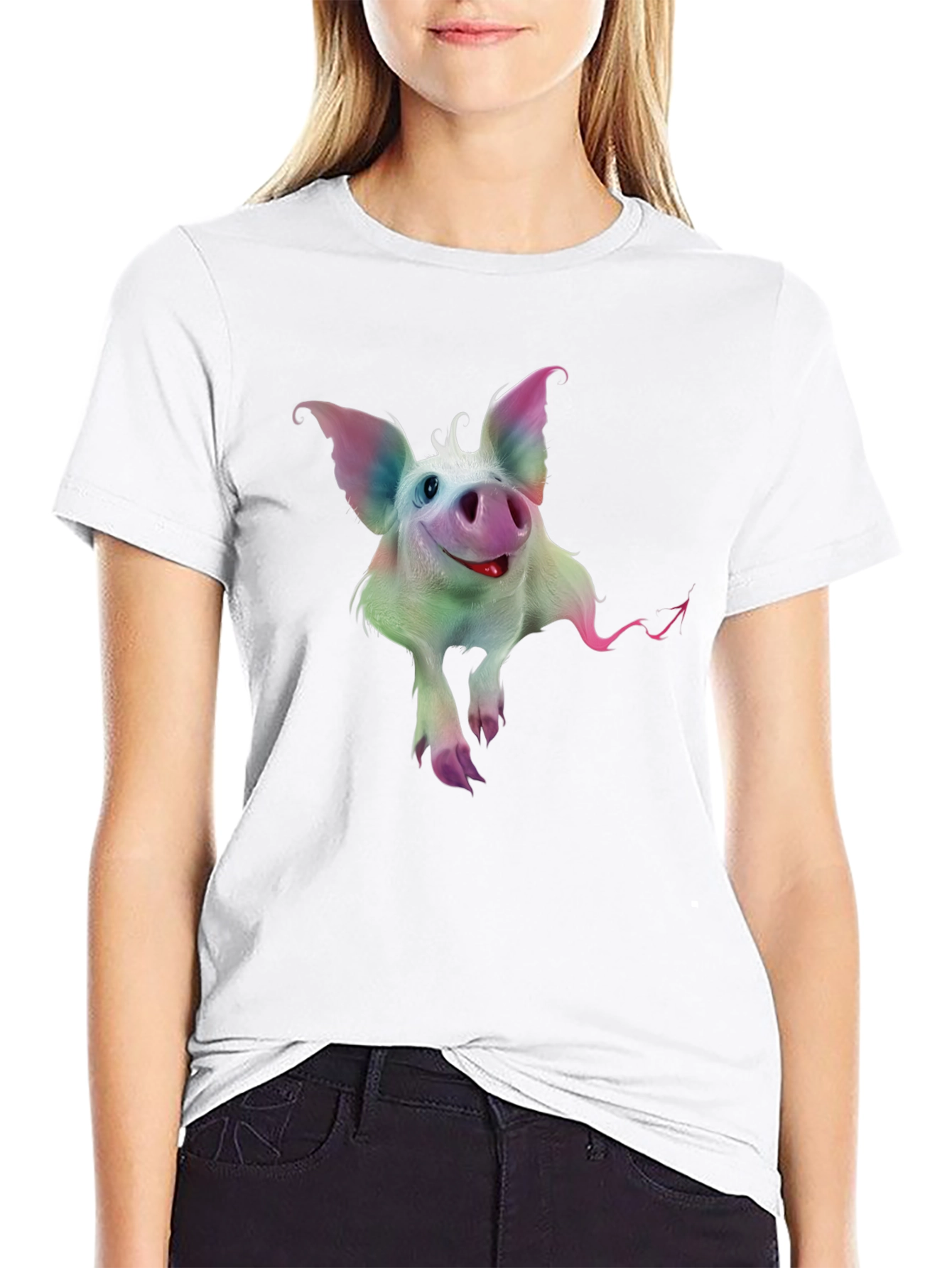 Whimsical Pig Graphic Tee - Quirky Black T-Shirt