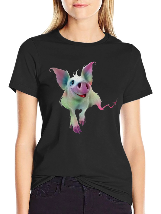 Whimsical Pig Graphic Tee - Quirky Black T-Shirt