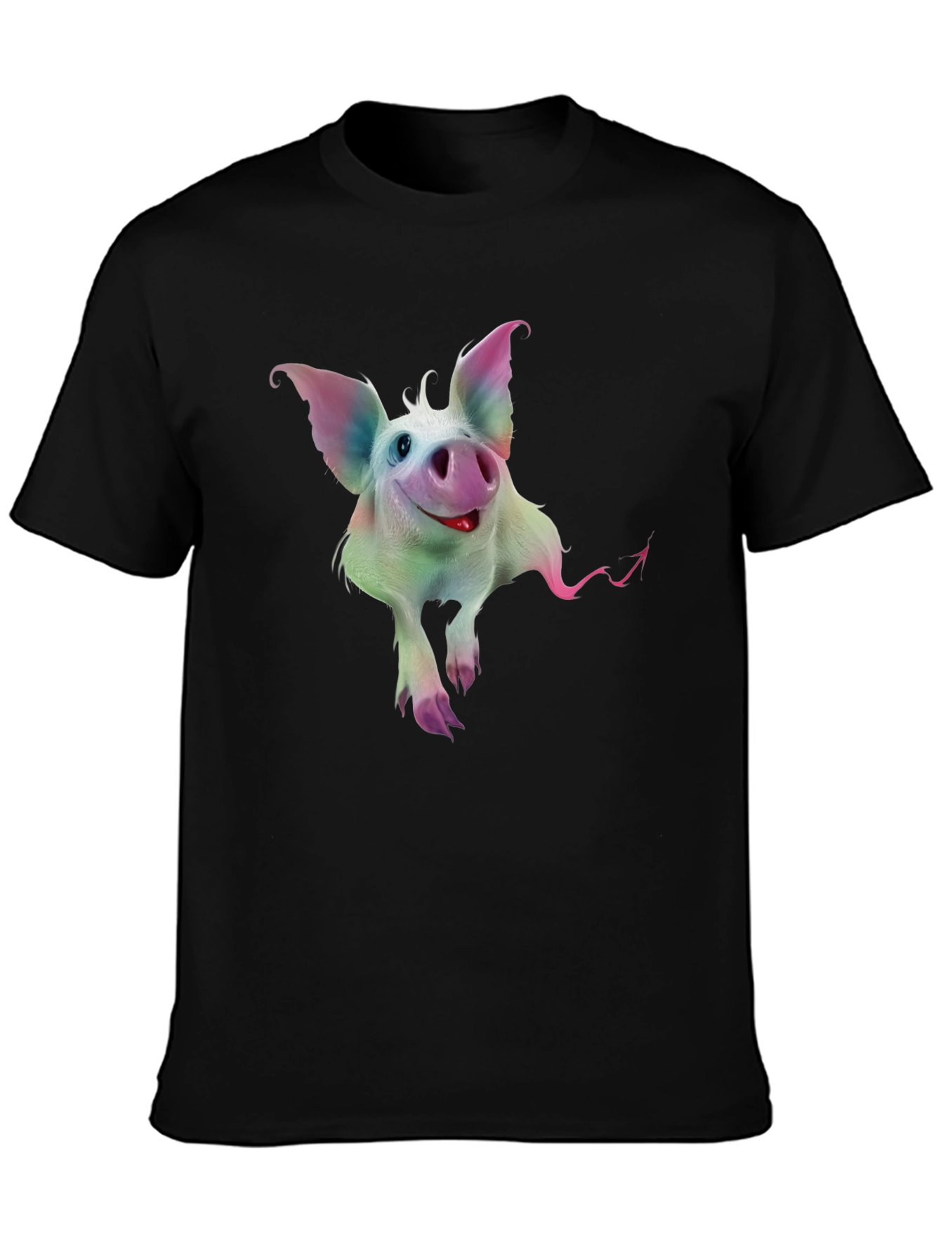Whimsical Pig Graphic Tee - Quirky Black T-Shirt