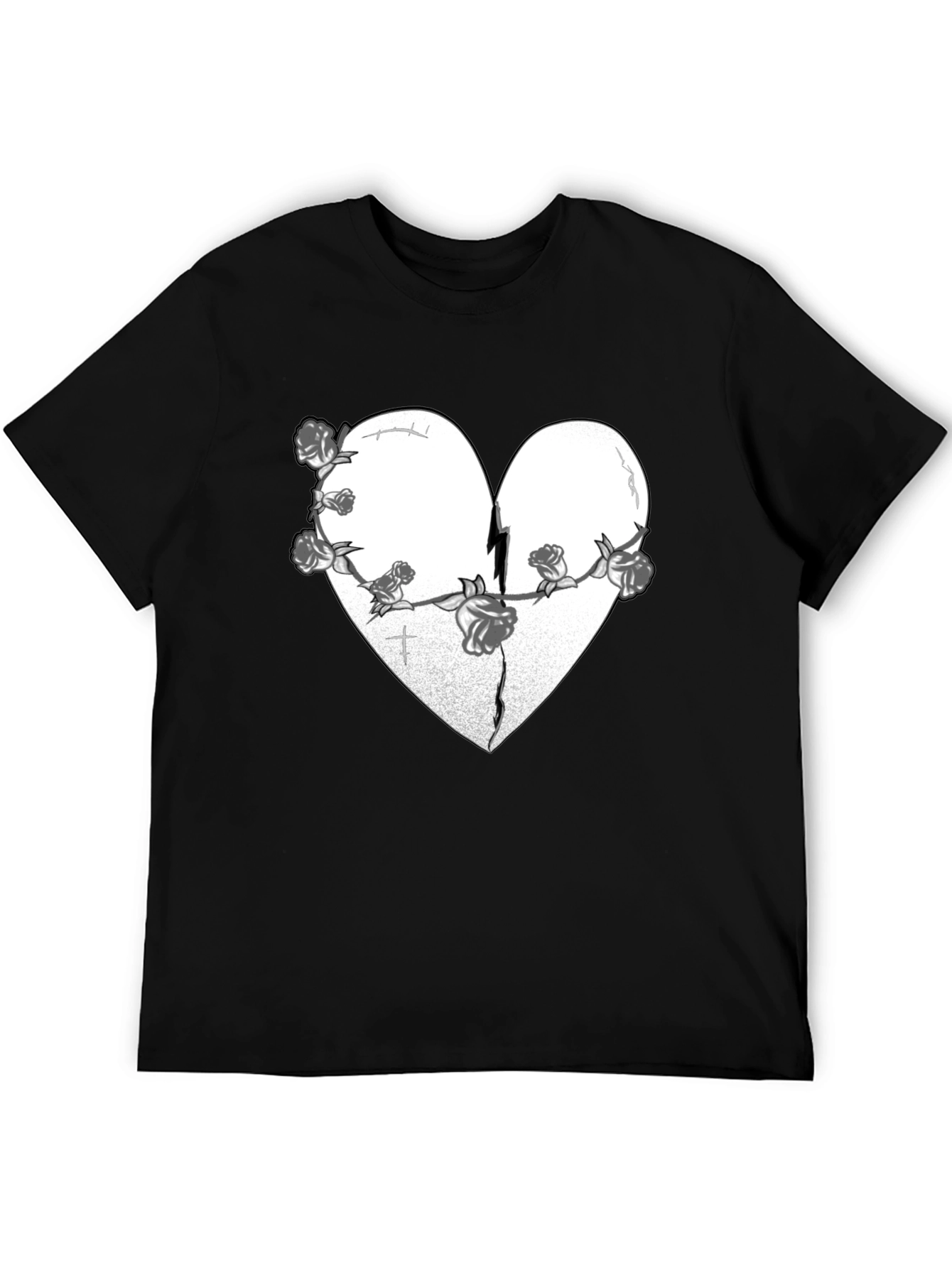 Broken Heart Roses Graphic Tee - Black