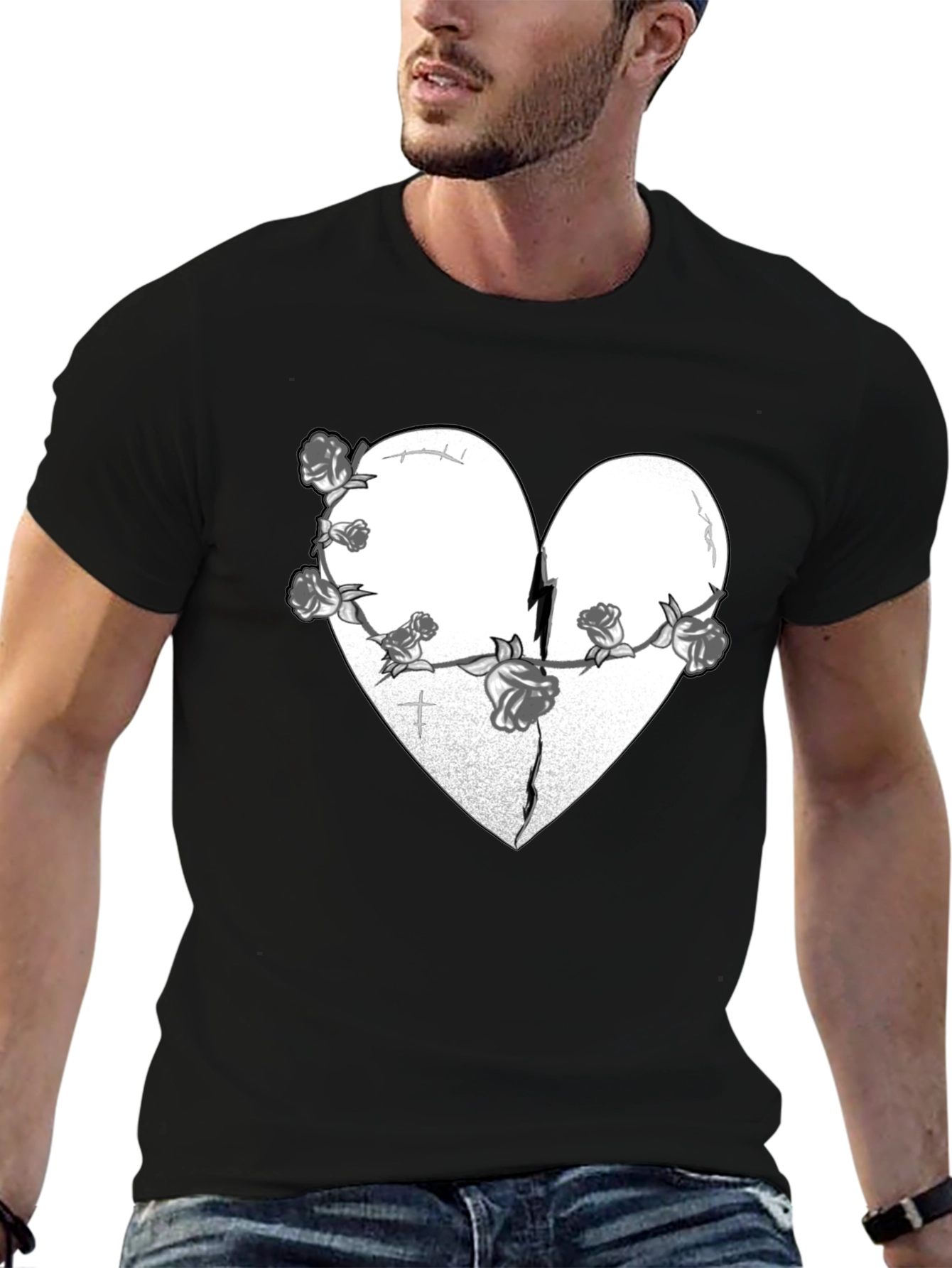 Broken Heart Roses Graphic Tee - Black