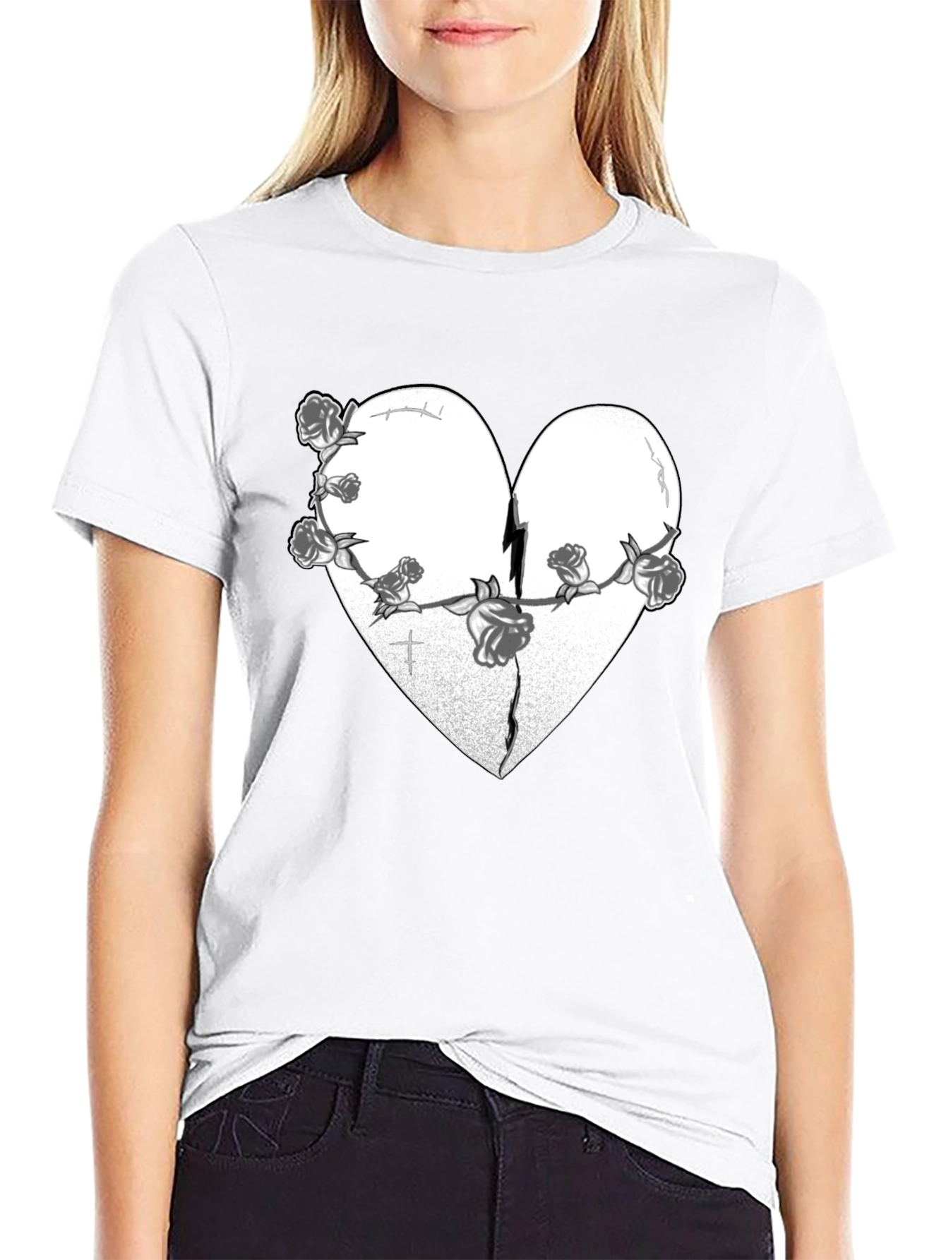 Broken Heart Roses Graphic Tee - Black
