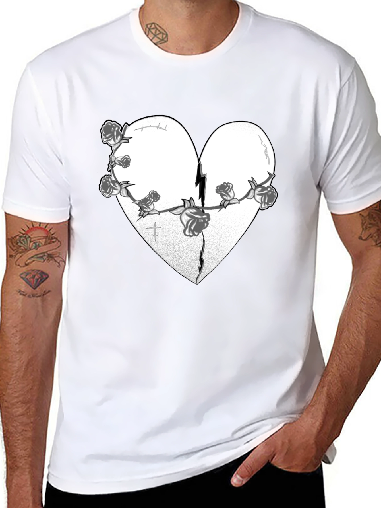 Broken Heart Roses Graphic Tee - Black