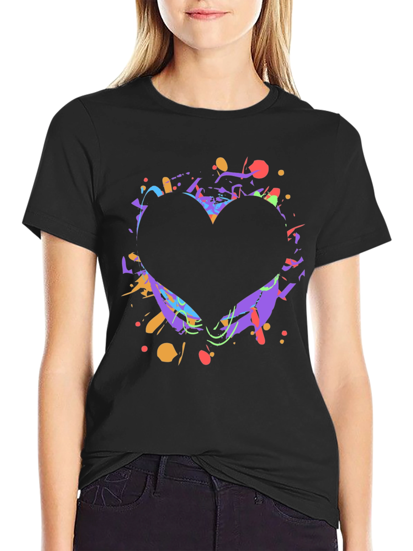 Heart Splatter Graphic Tee - Black Cotton