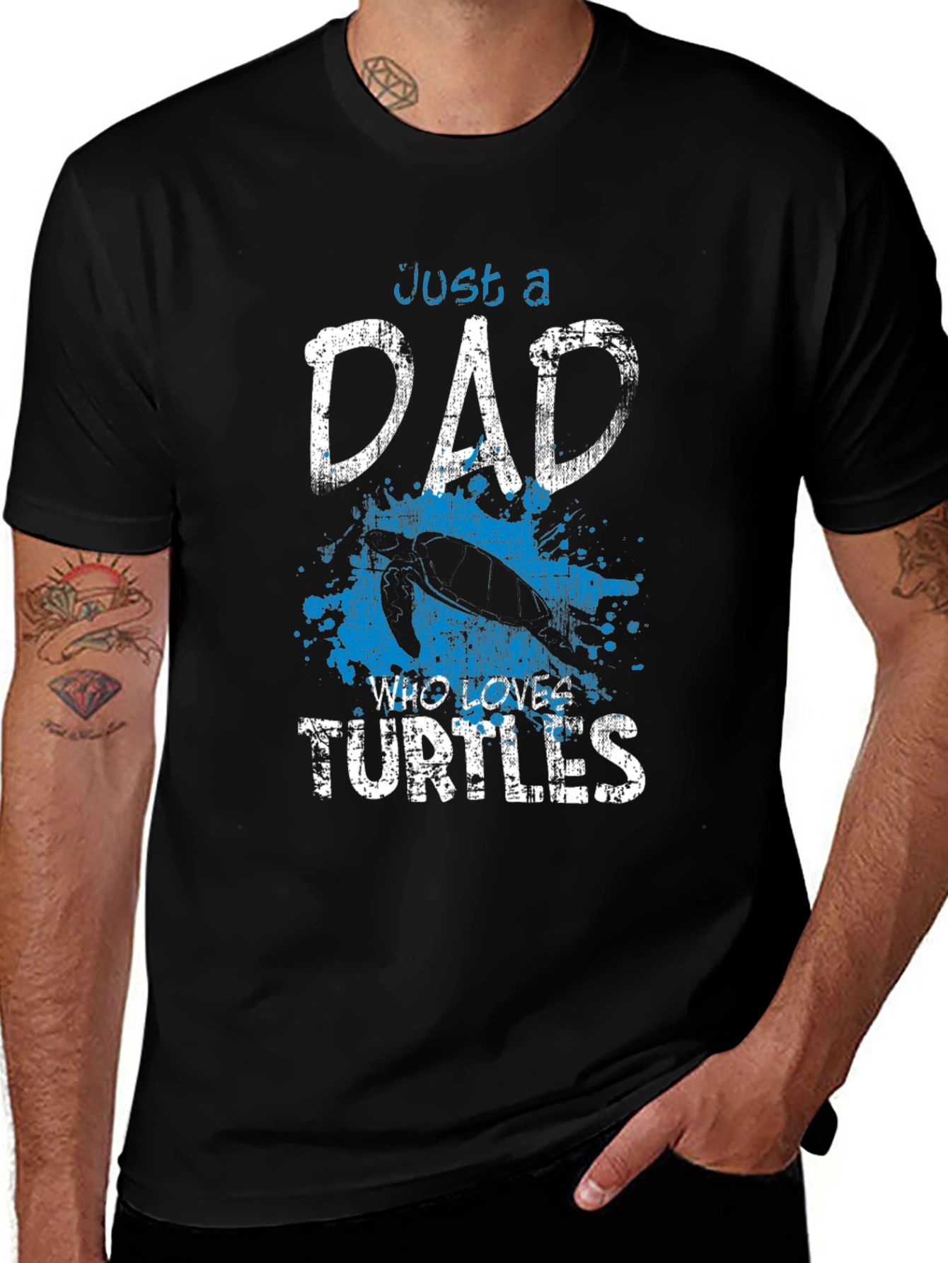 Dad Who Loves Turtles Black Graphic T-Shirt