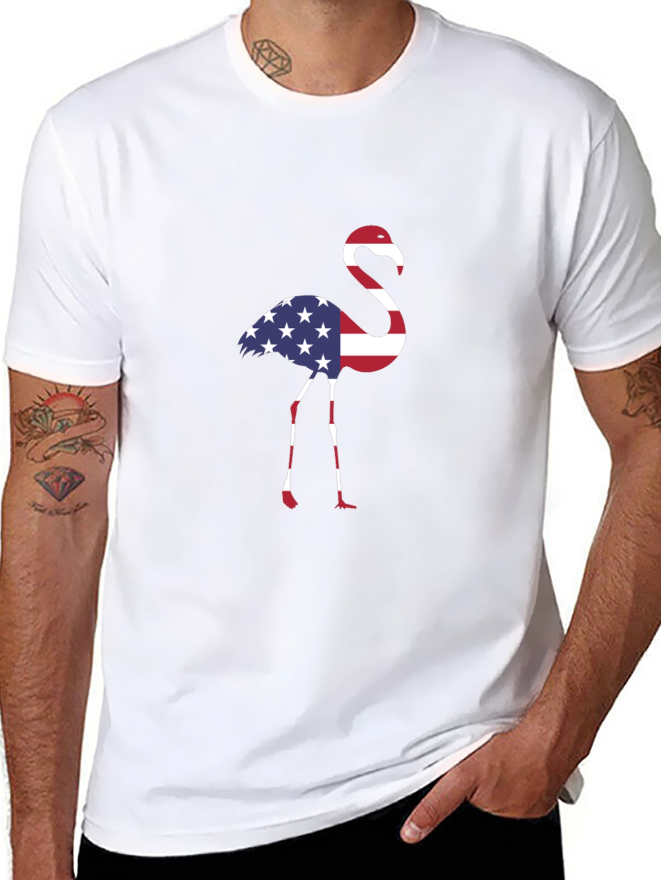 American Flag Flamingo Graphic T-Shirt
