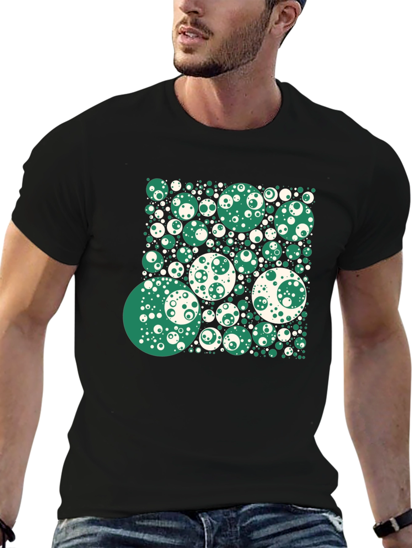 Abstract Circle Pattern Black T-Shirt