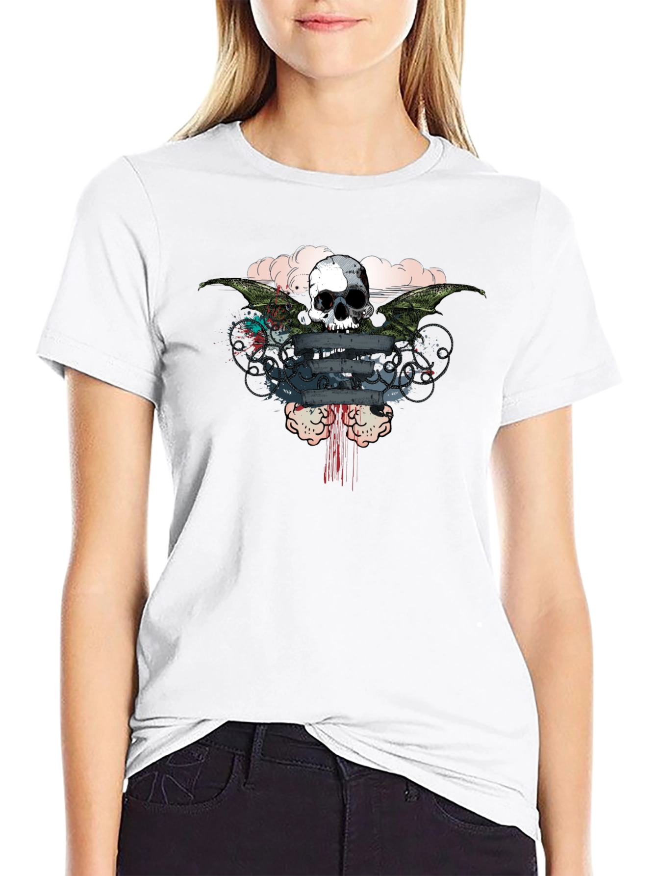 Skull Wings Graphic Print Mens T-Shirt