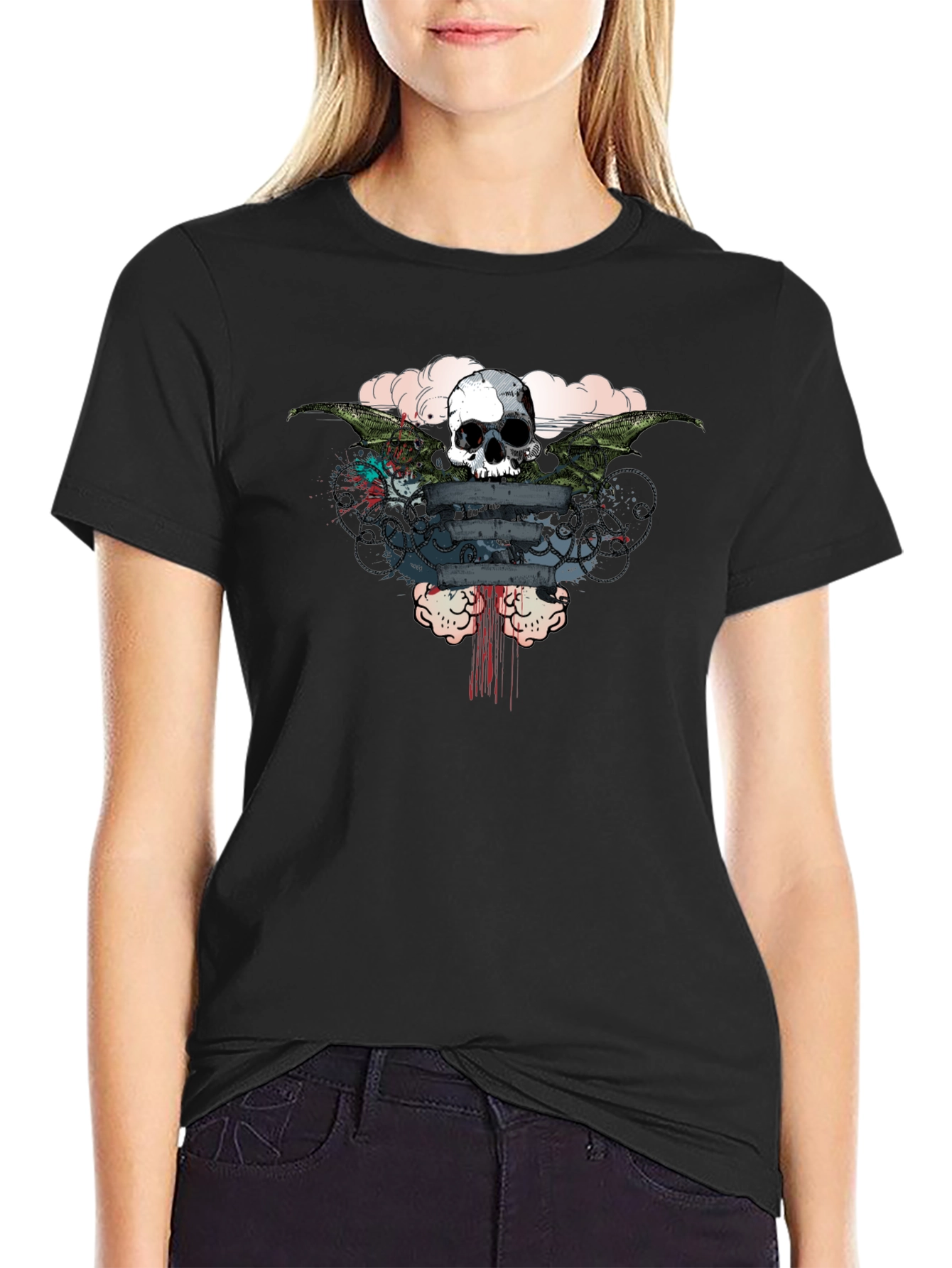 Skull Wings Graphic Print Mens T-Shirt