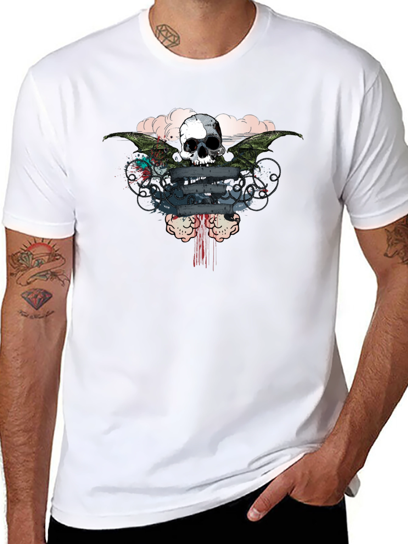 Skull Wings Graphic Print Mens T-Shirt