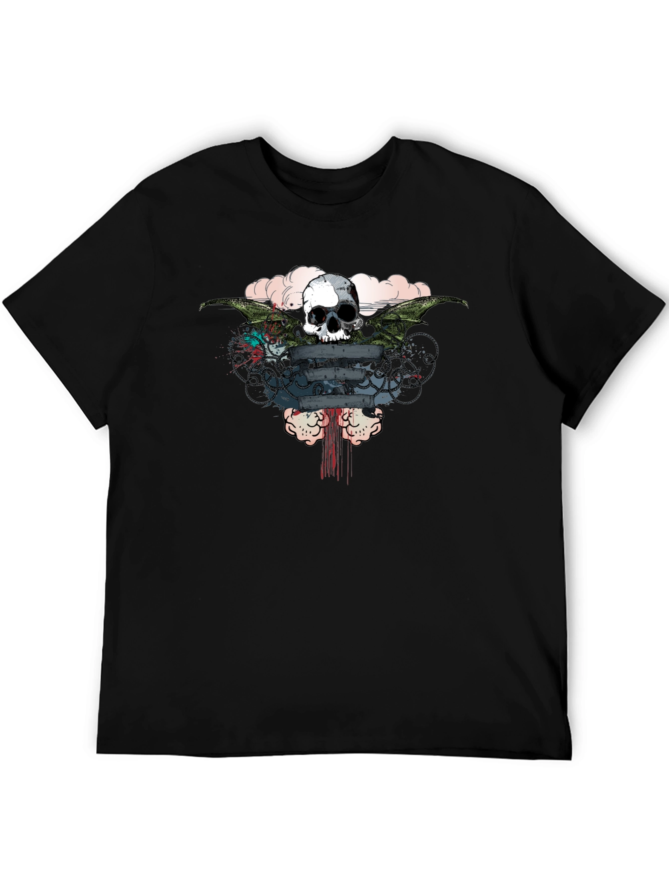 Skull Wings Graphic Print Mens T-Shirt