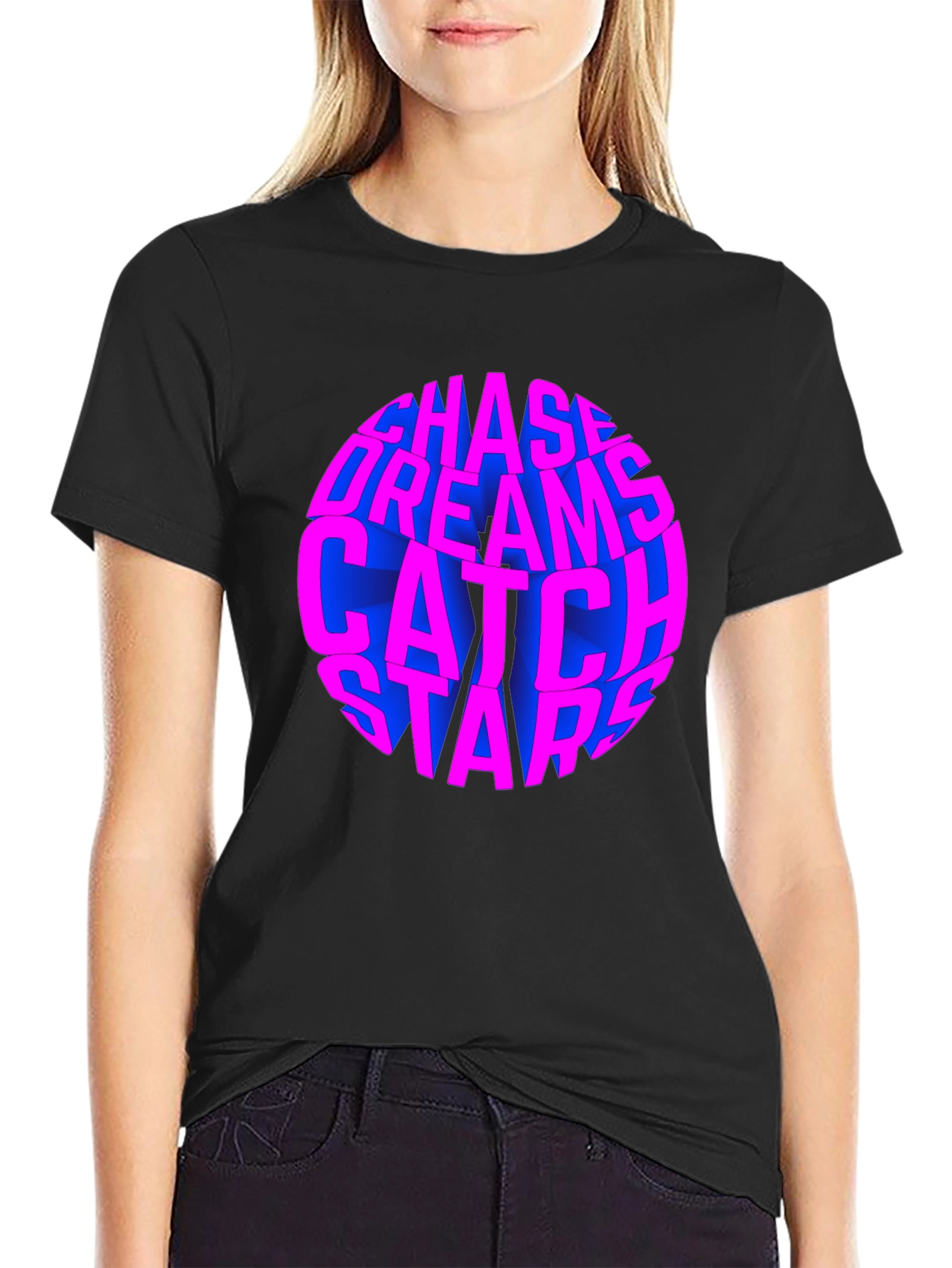Chase Dreams Catch Stars Black T-Shirt