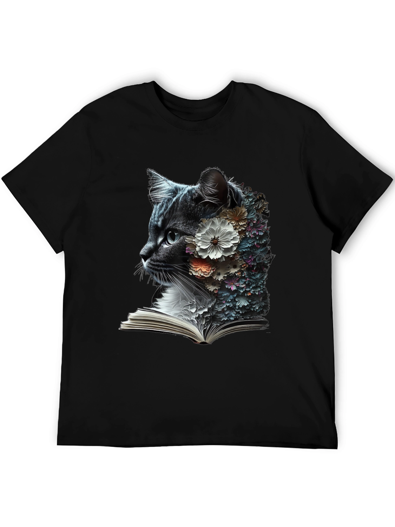 Floral Cat Reader Graphic T-Shirt
