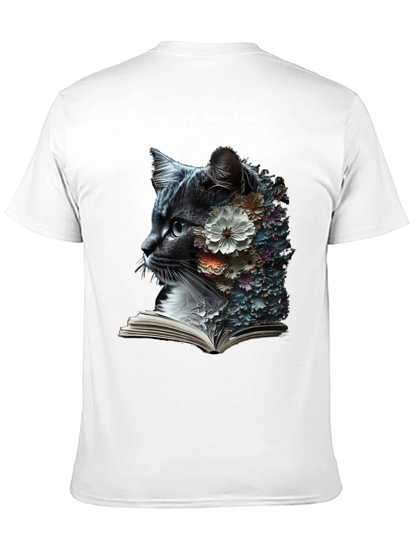 Floral Cat Reader Graphic T-Shirt