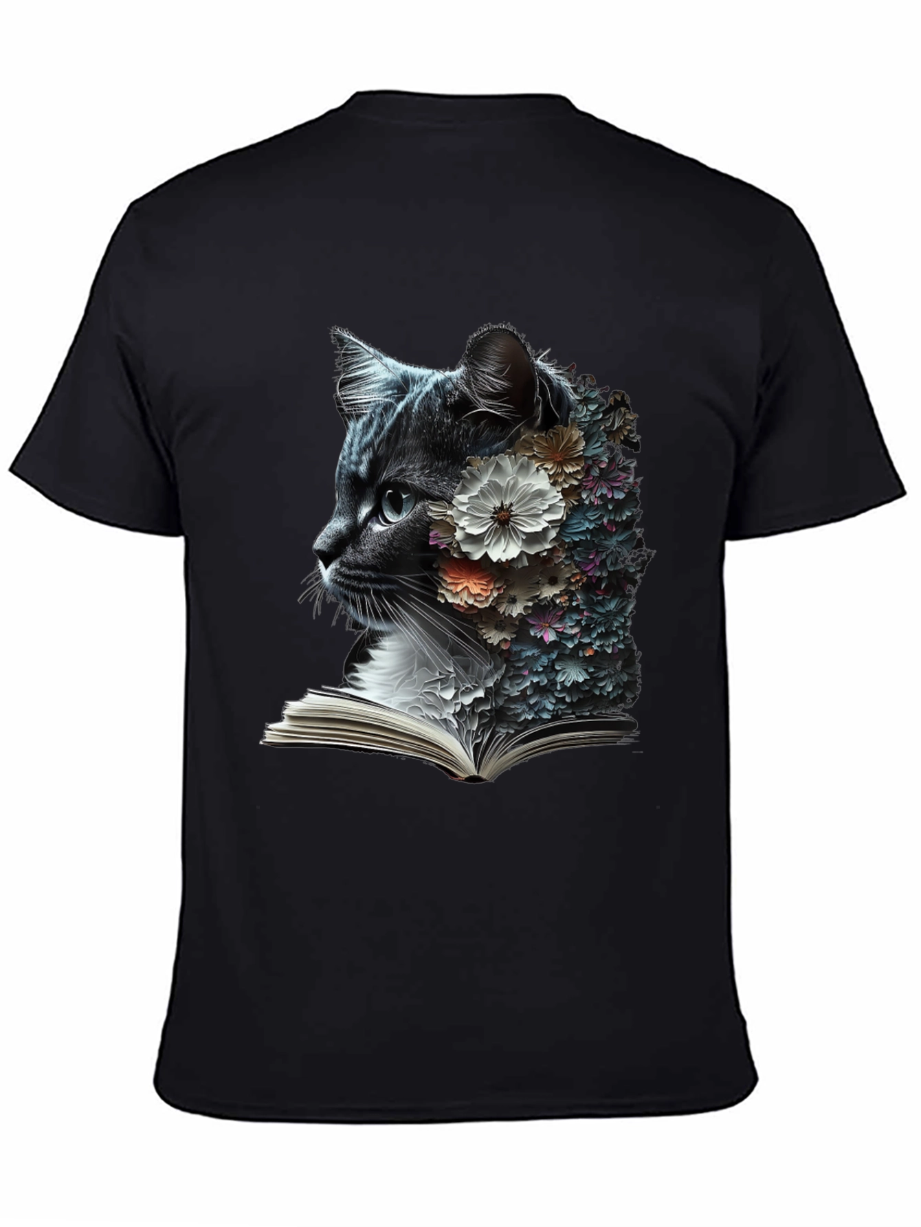 Floral Cat Reader Graphic T-Shirt