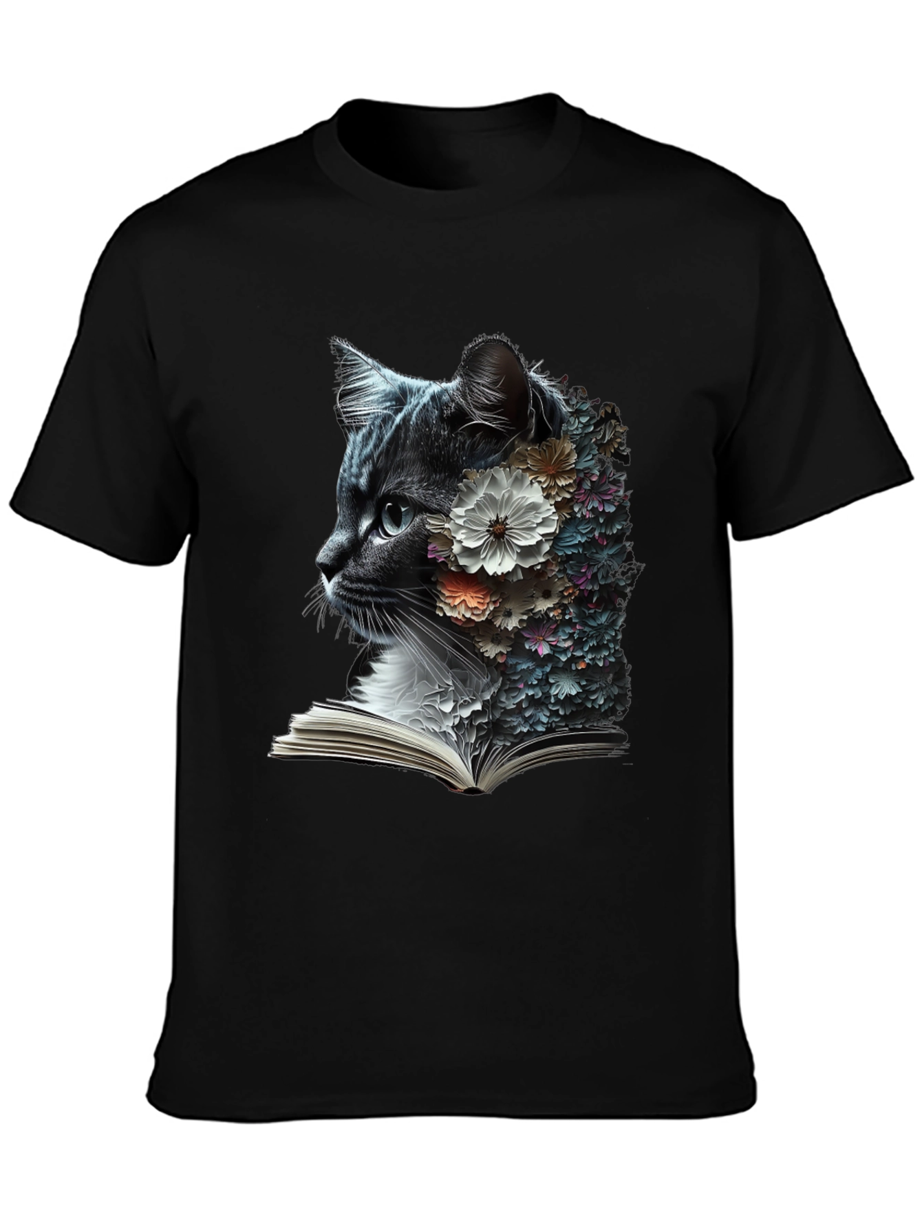 Floral Cat Reader Graphic T-Shirt