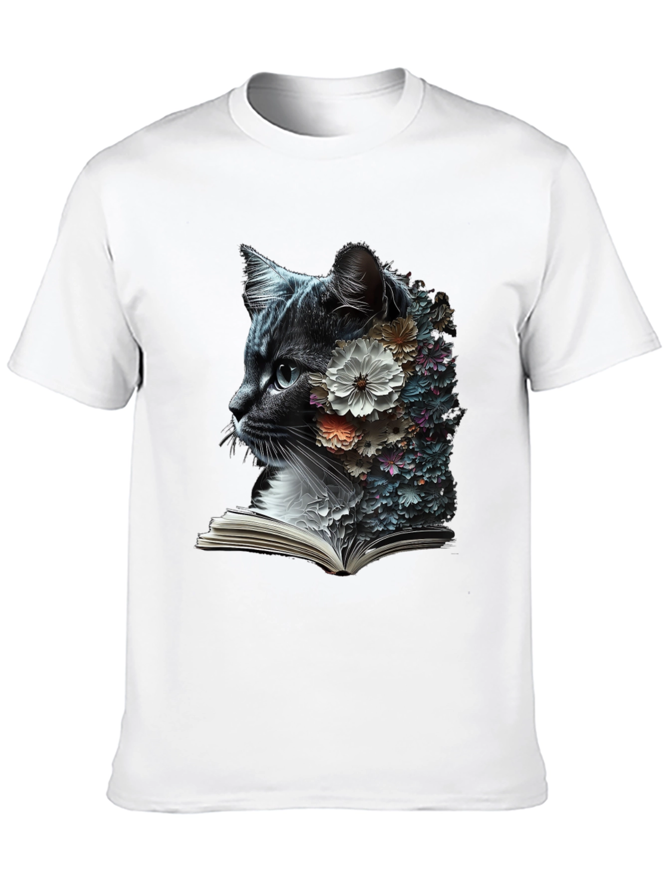 Floral Cat Reader Graphic T-Shirt