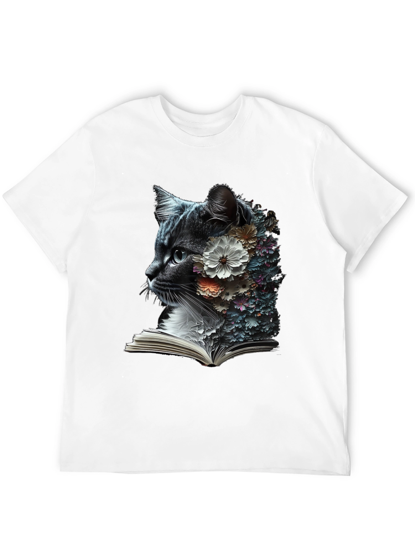 Floral Cat Reader Graphic T-Shirt