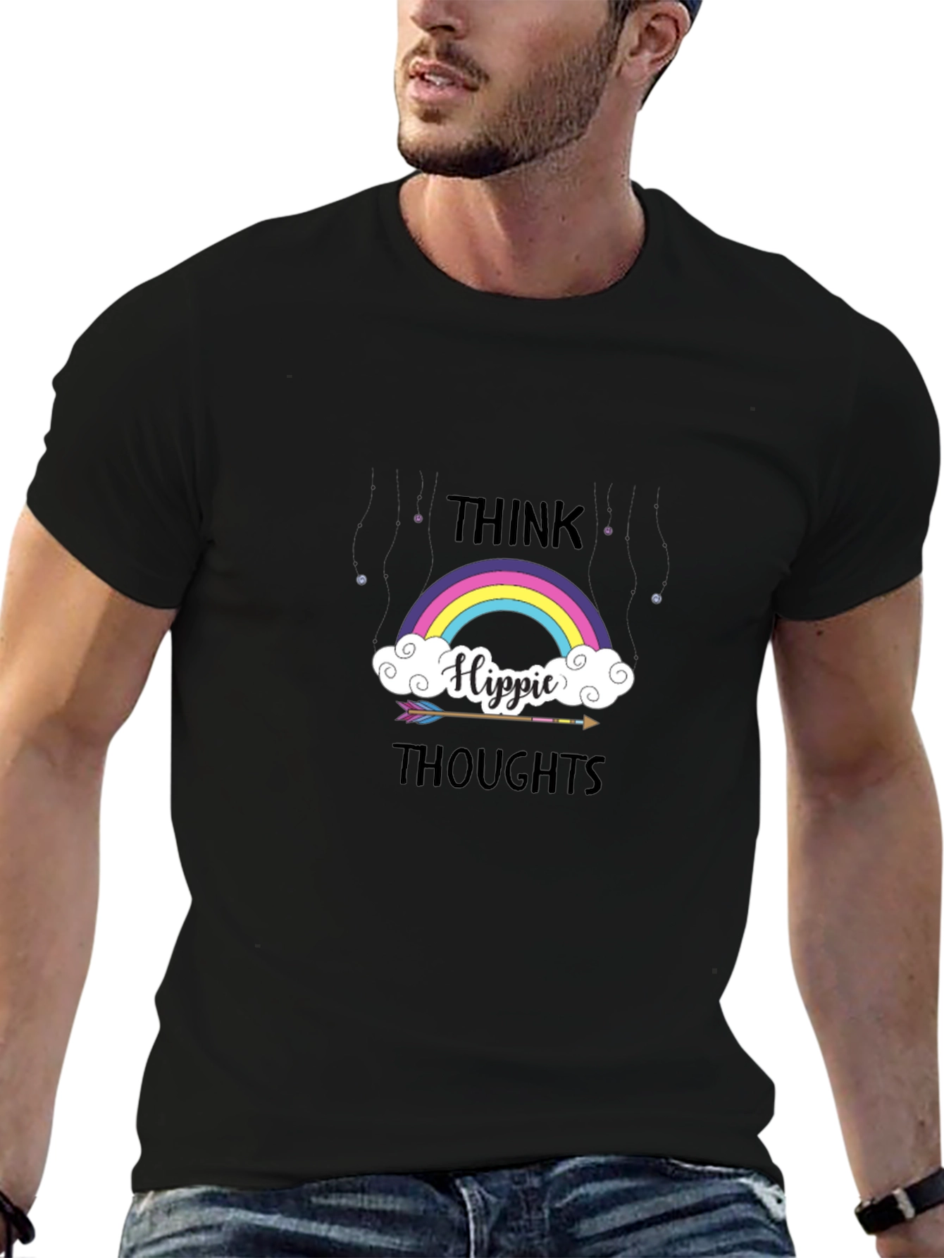 Think Hippie Thoughts Rainbow Graphic T-Shirt
