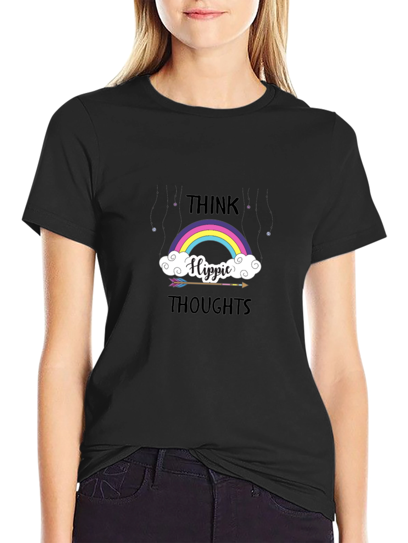 Think Hippie Thoughts Rainbow Graphic T-Shirt