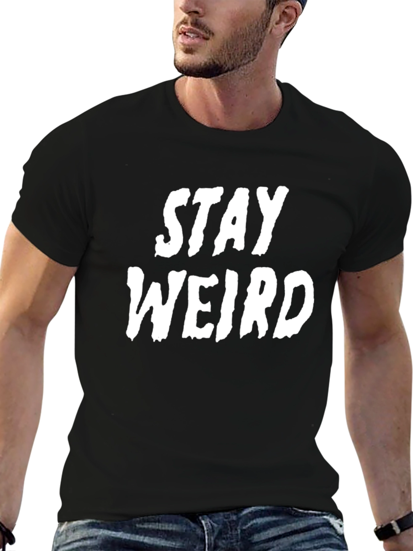 Stay Weird Graphic Tee - Black Cotton T-Shirt
