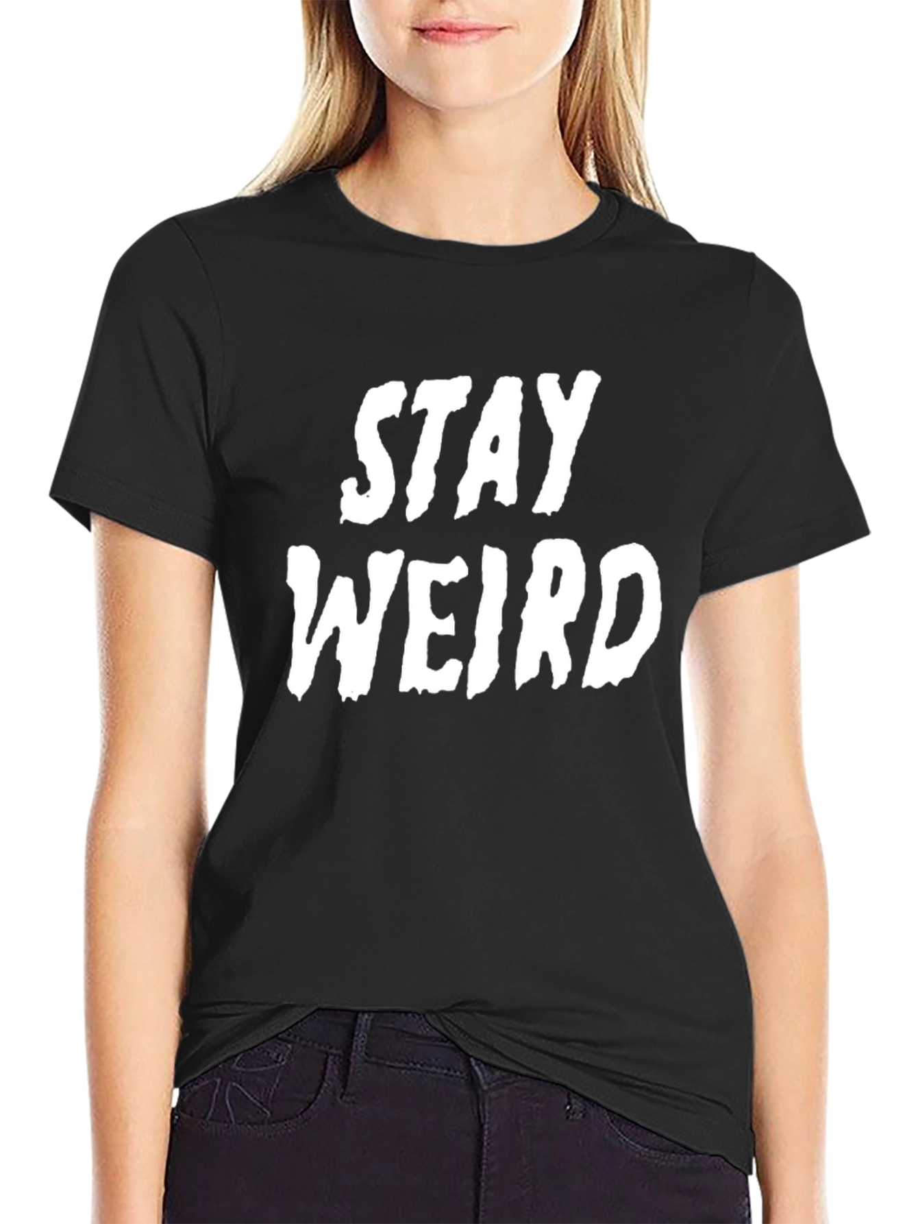 Stay Weird Graphic Tee - Black Cotton T-Shirt