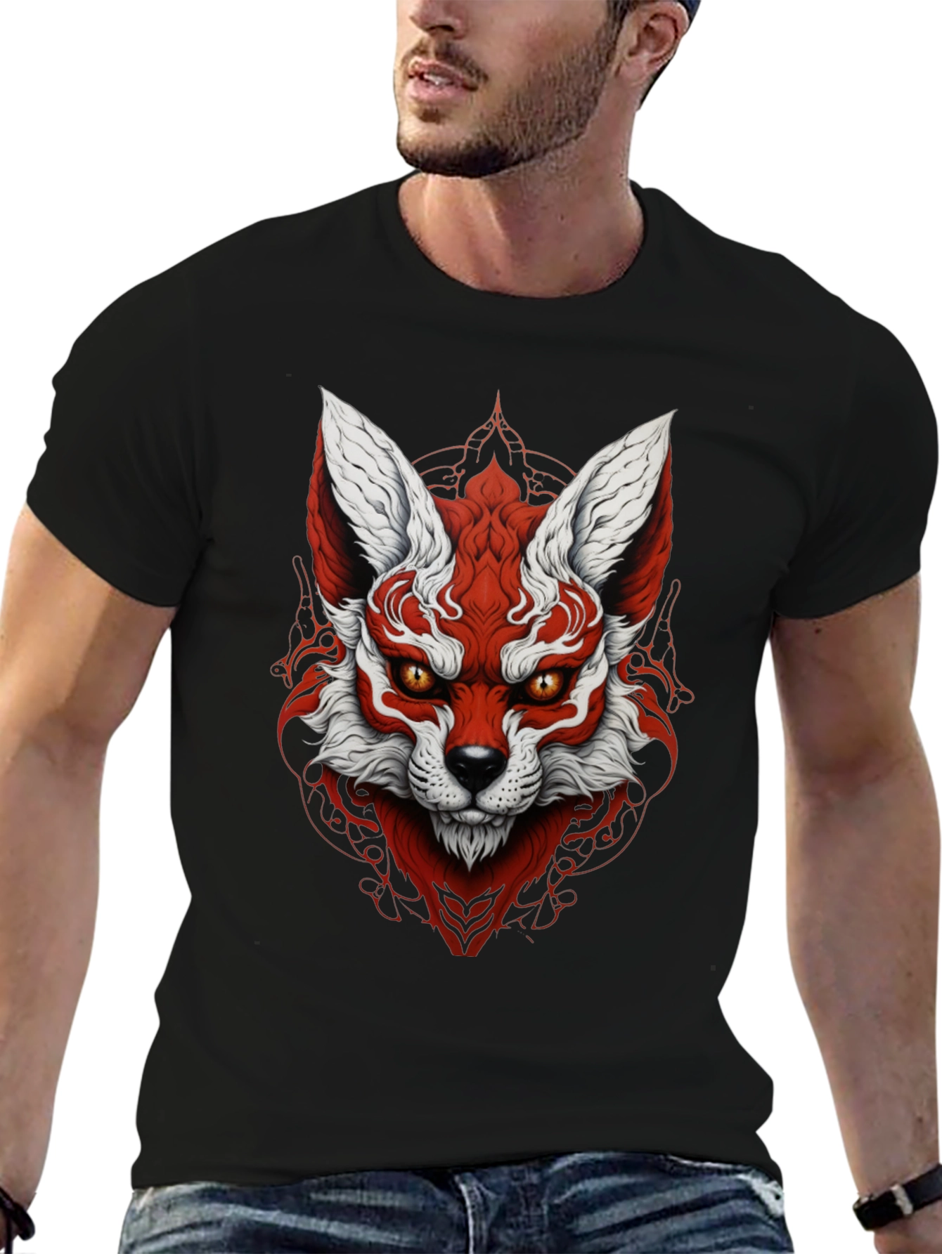 Red Fox Graphic Black T-Shirt