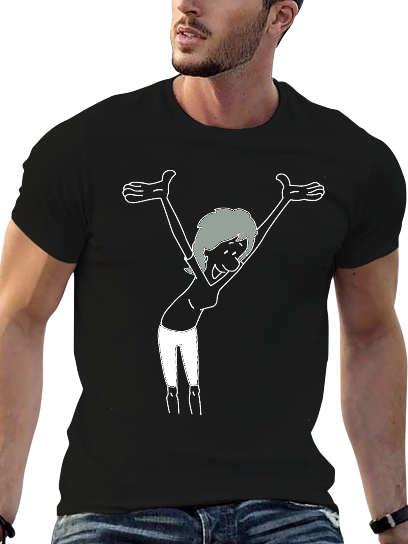 Joyful Cartoon Graphic Black T-Shirt