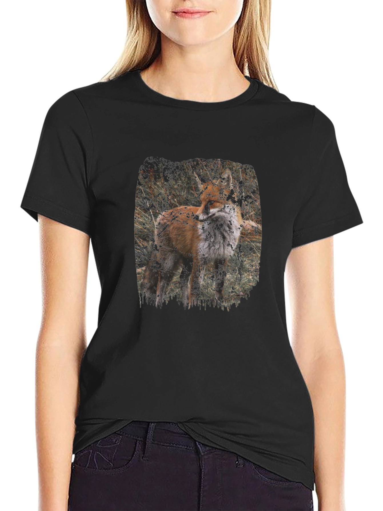 Fox Graphic Print Black T-Shirt