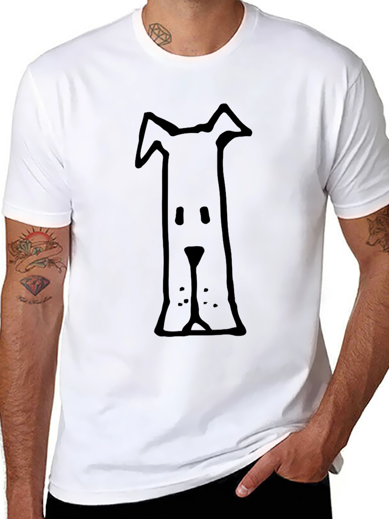 Abstract Dog Graphic Tee - Black Casual Shirt