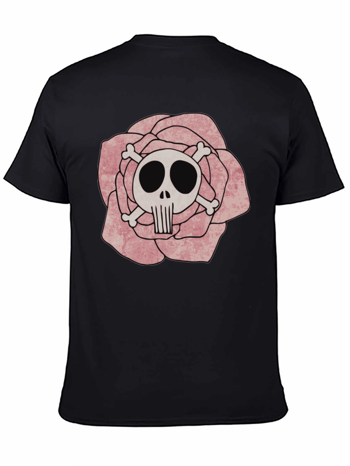 Rose Skull Graphic Tee - Black Cotton T-Shirt