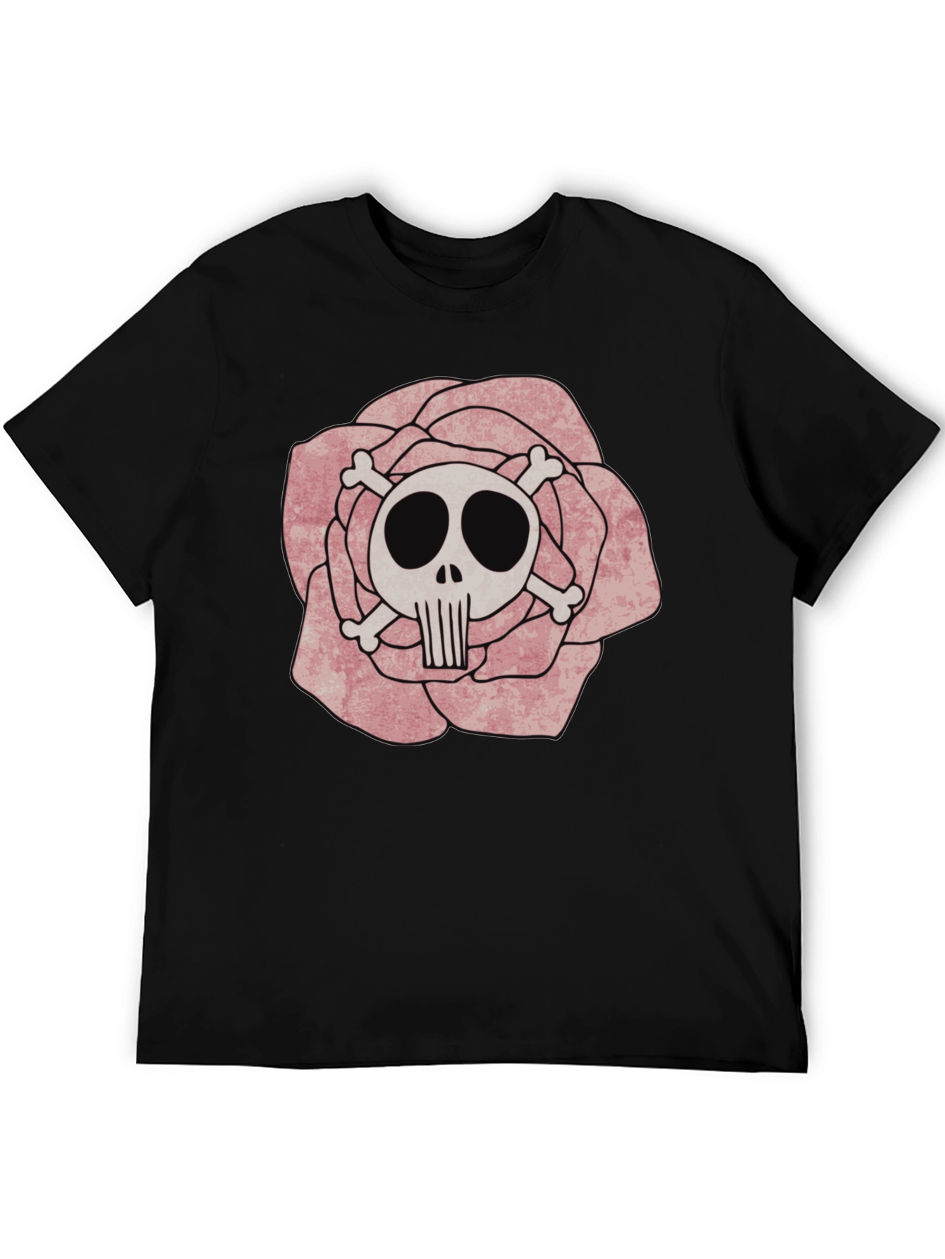 Rose Skull Graphic Tee - Black Cotton T-Shirt