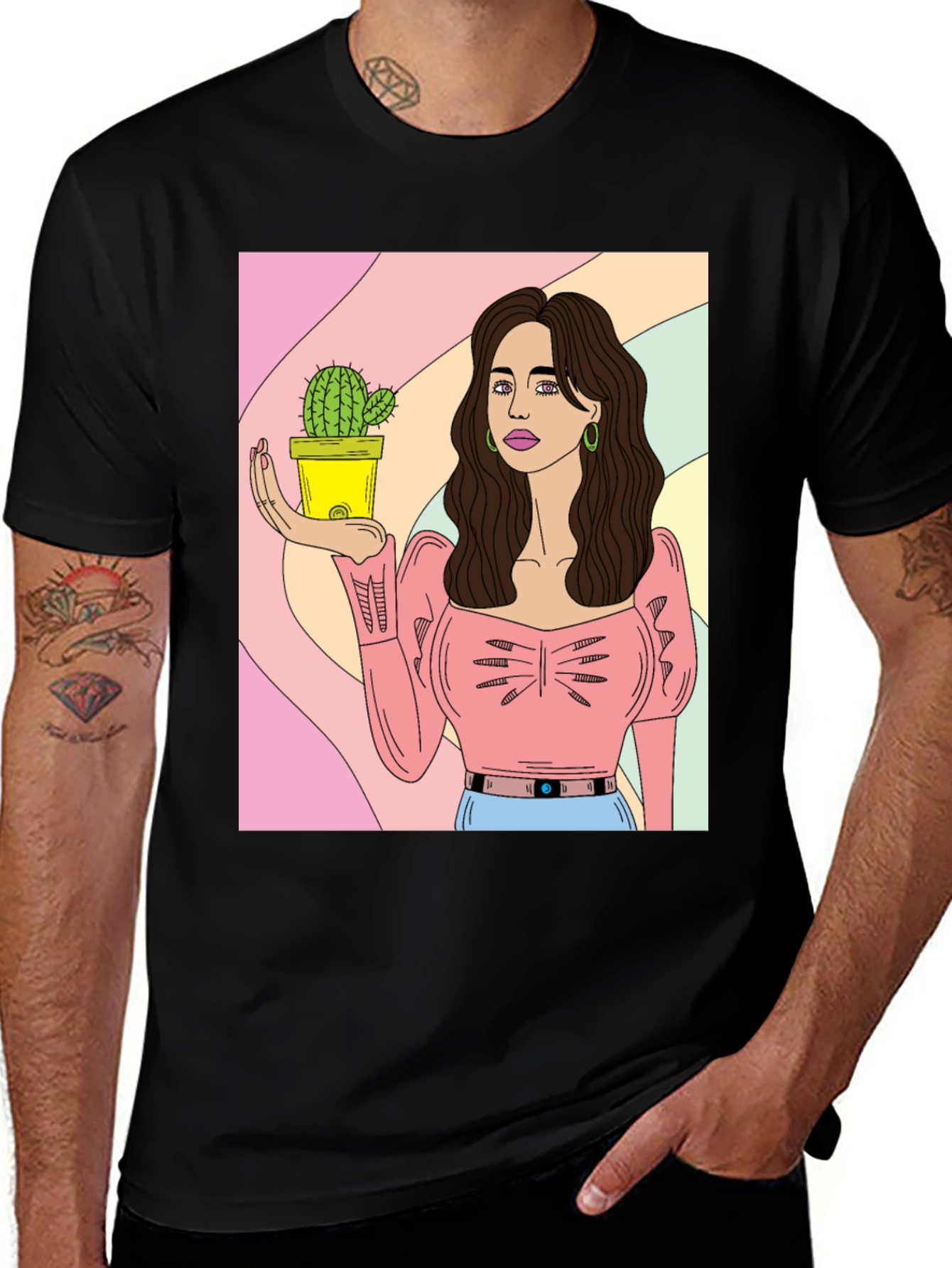 Cactus Girl Graphic Tee - Black