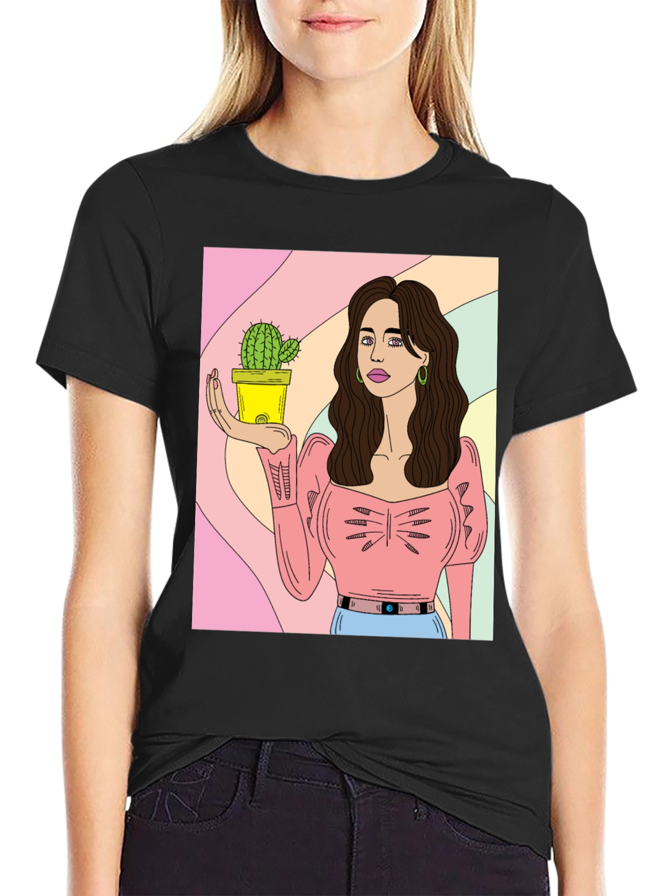 Cactus Girl Graphic Tee - Black