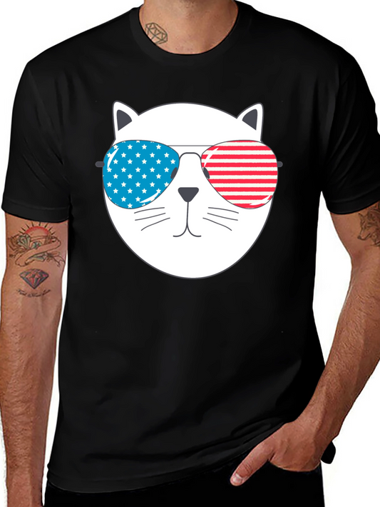 Patriotic Cat Sunglasses T-Shirt - USA Pride