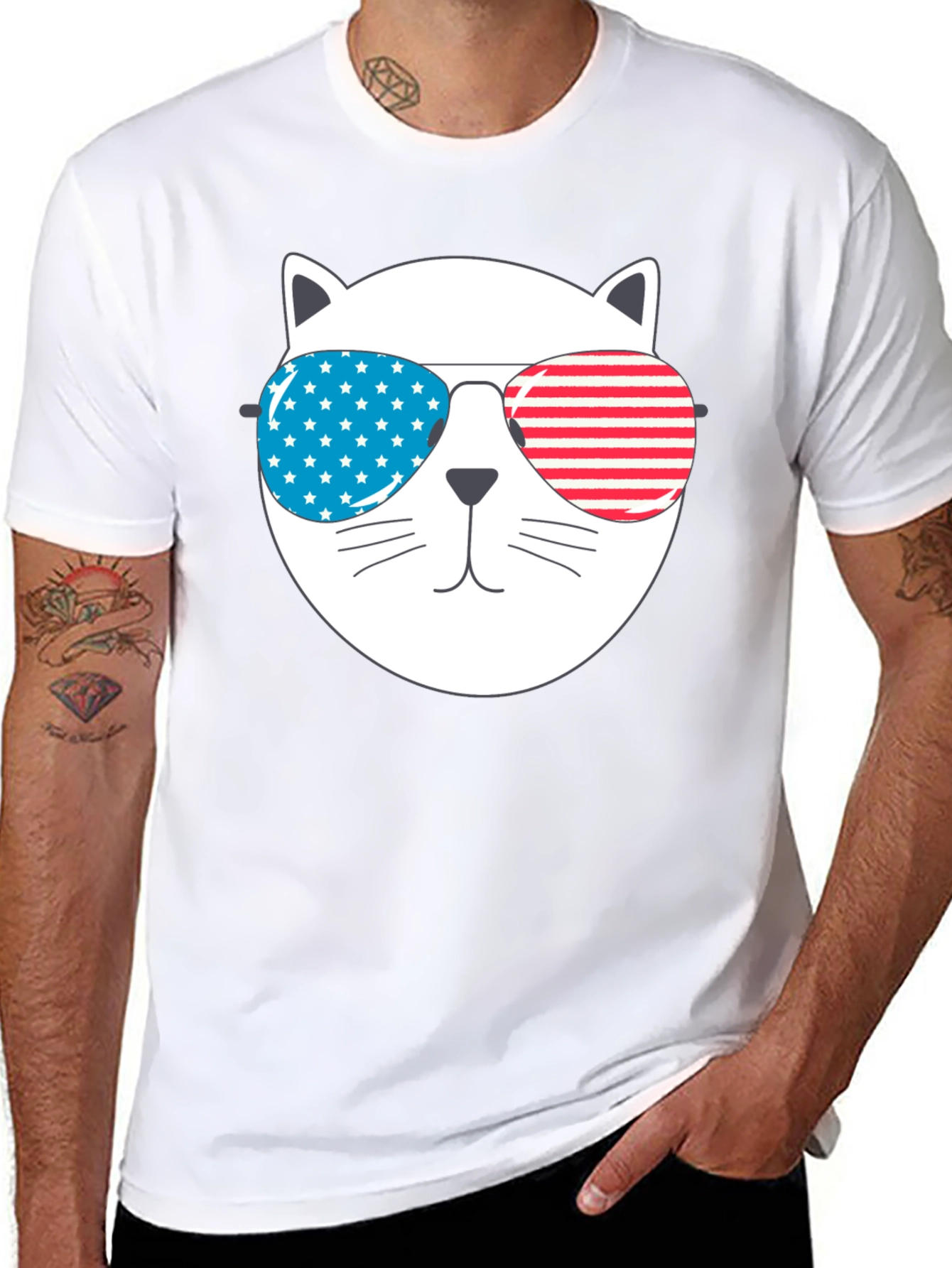 Patriotic Cat Sunglasses T-Shirt - USA Pride