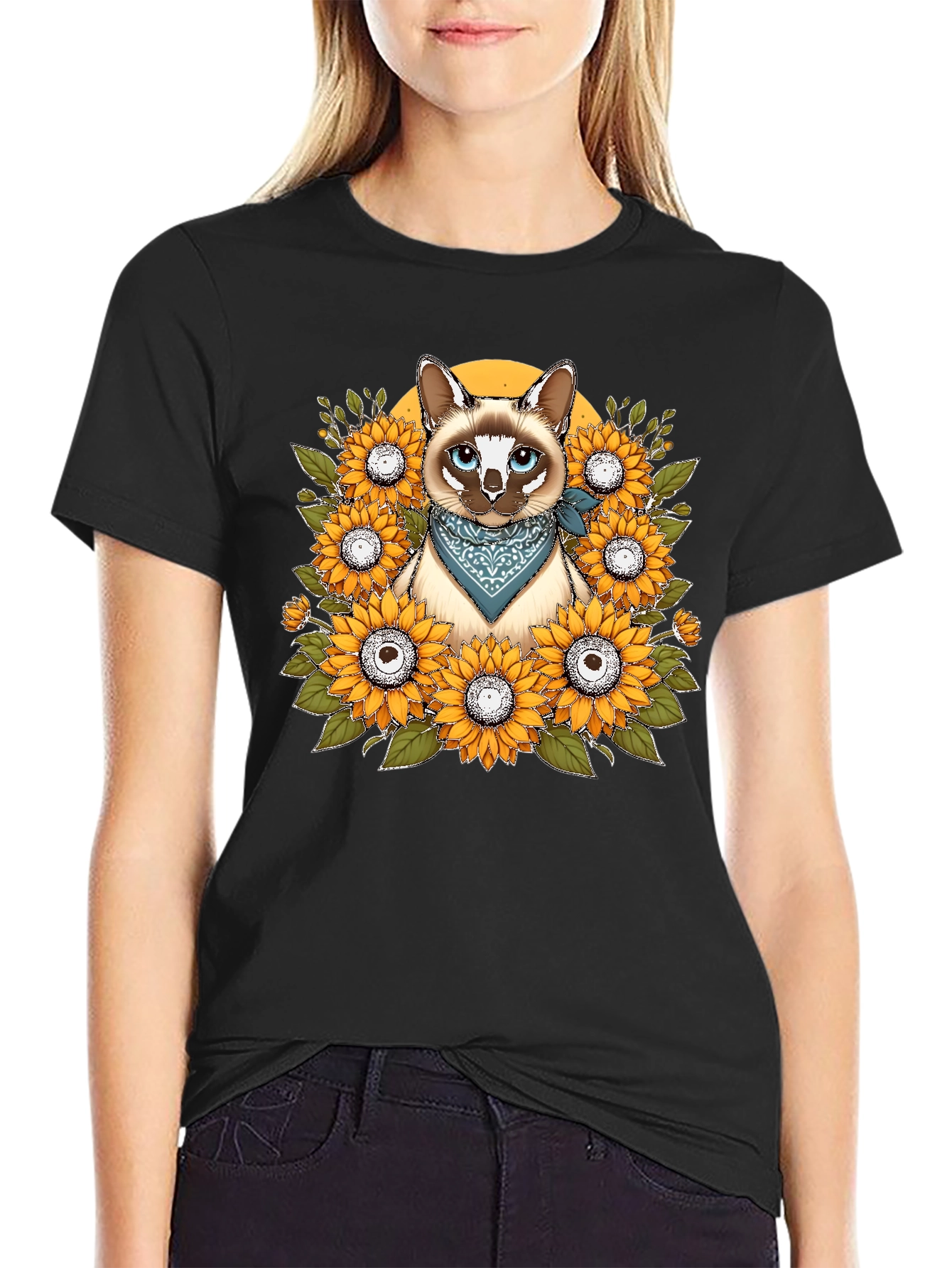 Cat Sunflower T-Shirt - Unique Graphic Tee